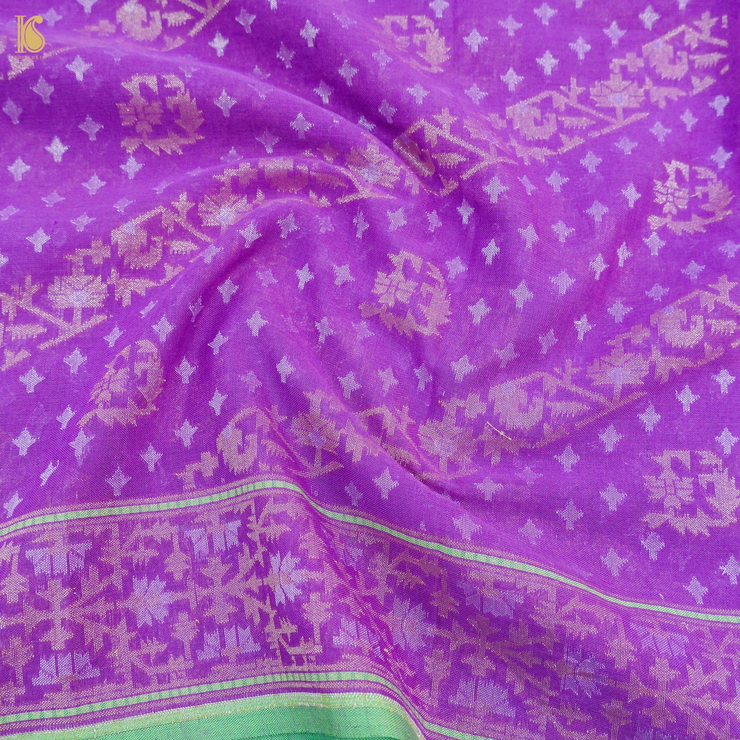 Dark Orchid Pure Cotton Handloom Banarasi Jamdani Ektara Saree - Khinkhwab
