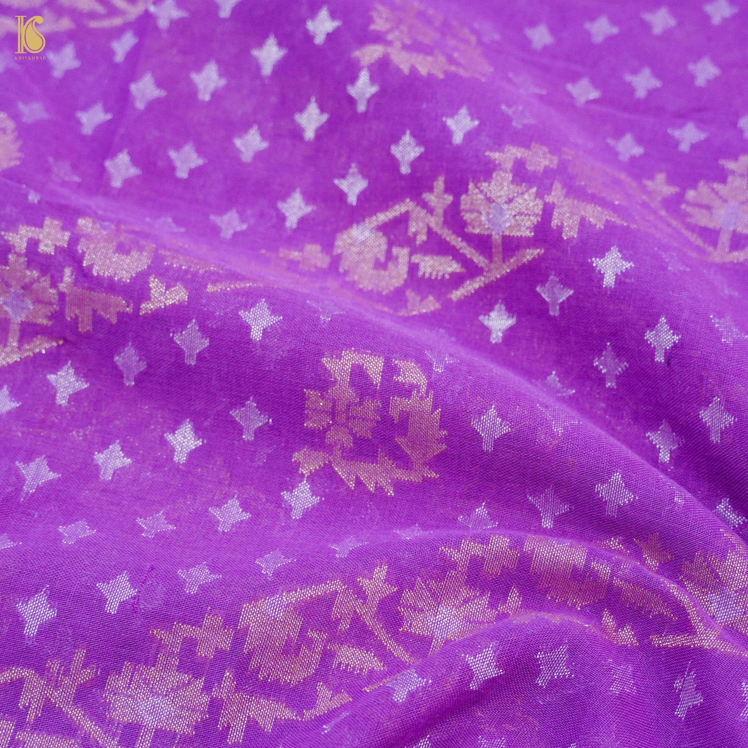 Dark Orchid Pure Cotton Handloom Banarasi Jamdani Ektara Saree - Khinkhwab