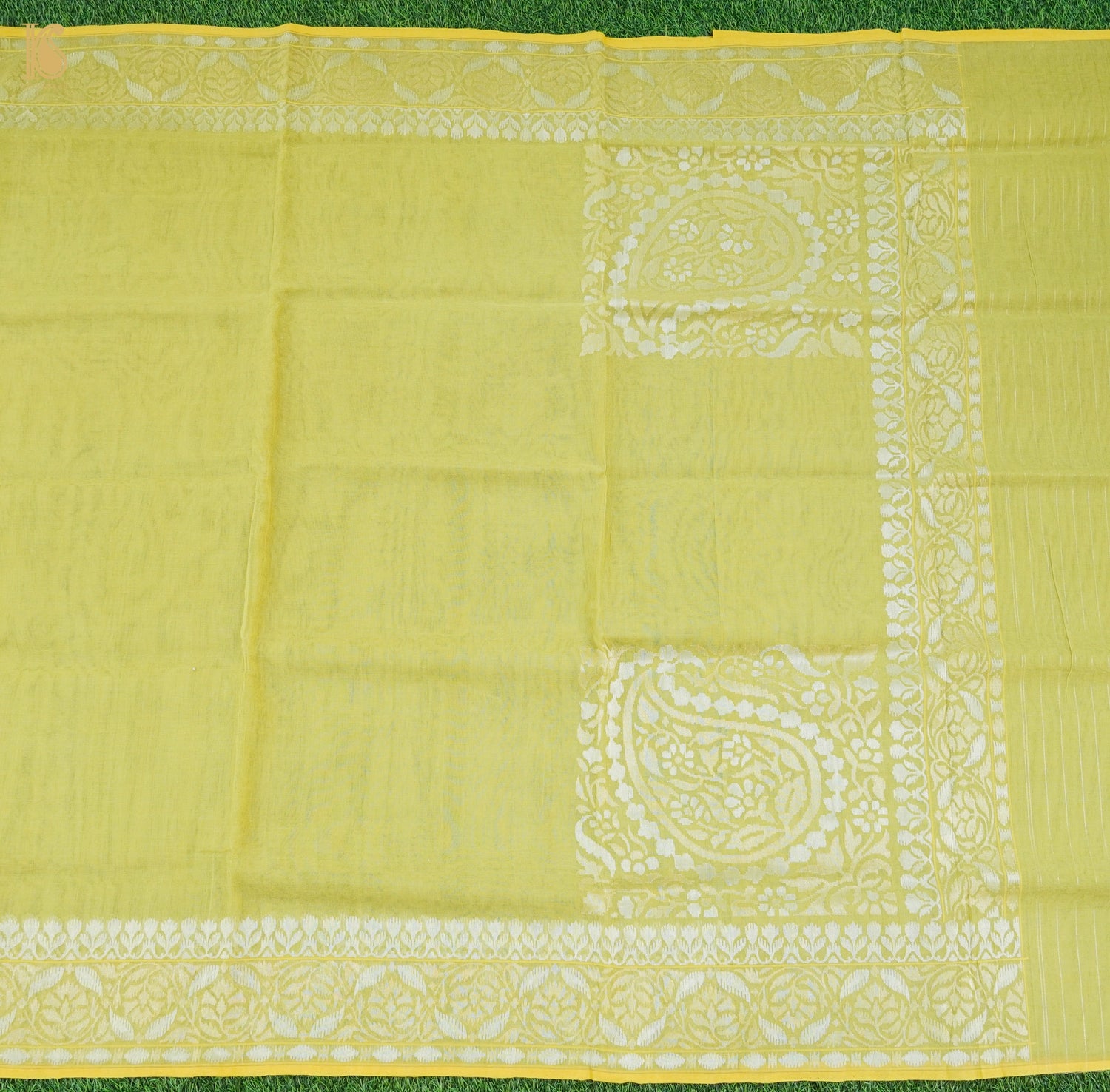 Deco Green Pure Cotton Real Silver Zari Handloom Banarasi Ektara Saree - Khinkhwab