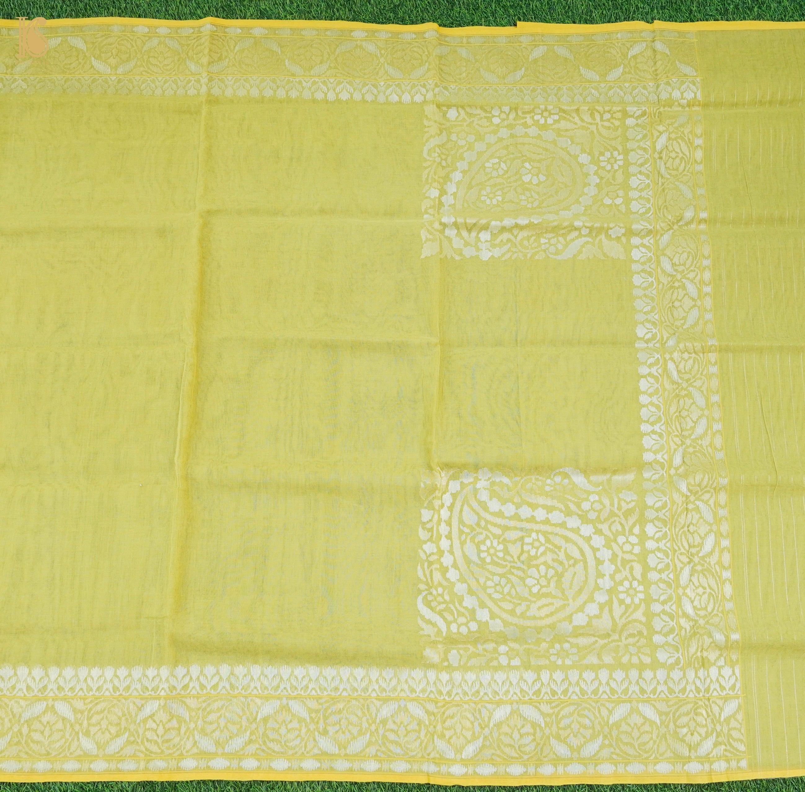 Deco Green Pure Cotton Real Silver Zari Handloom Banarasi Ektara Saree - Khinkhwab