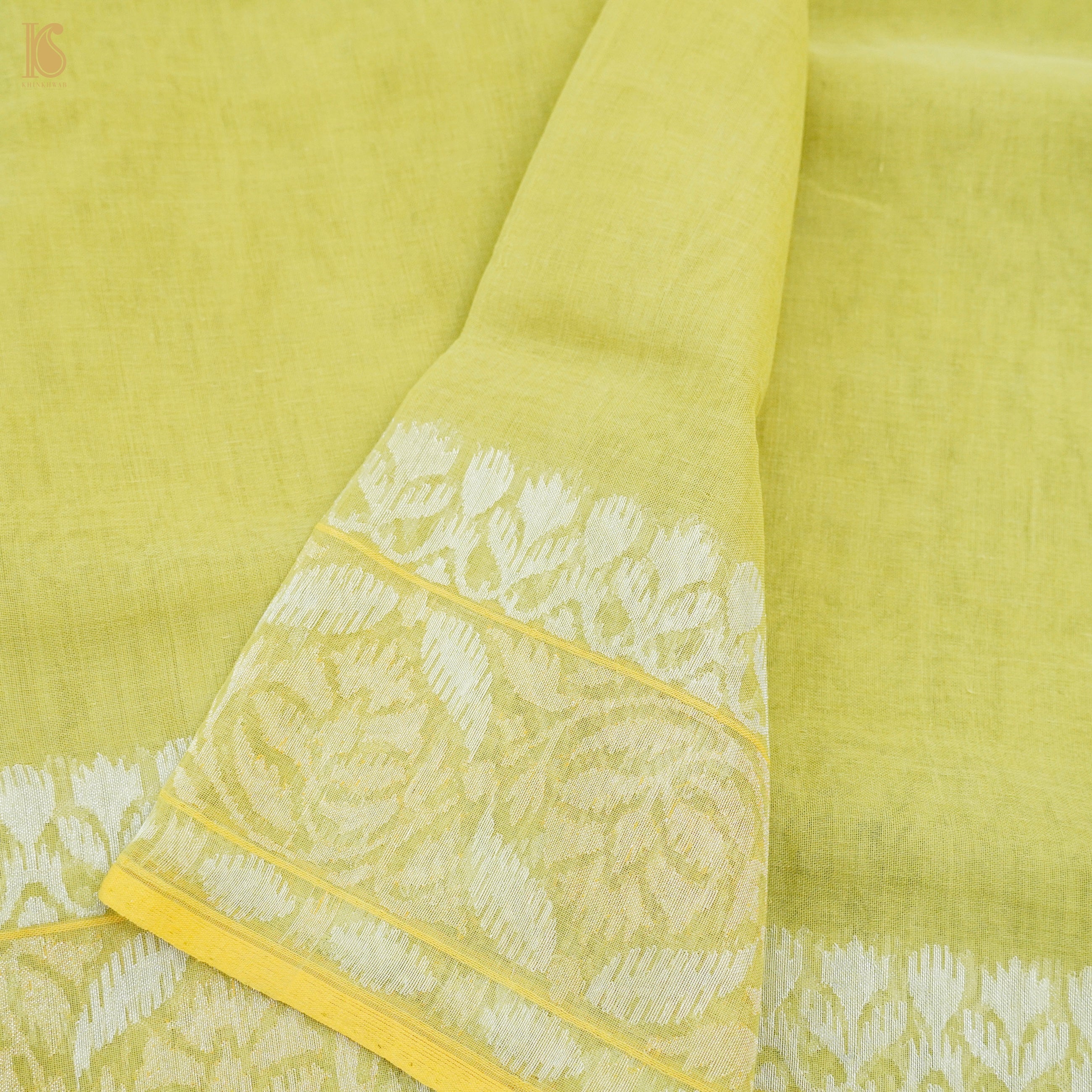 Deco Green Pure Cotton Real Silver Zari Handloom Banarasi Ektara Saree - Khinkhwab