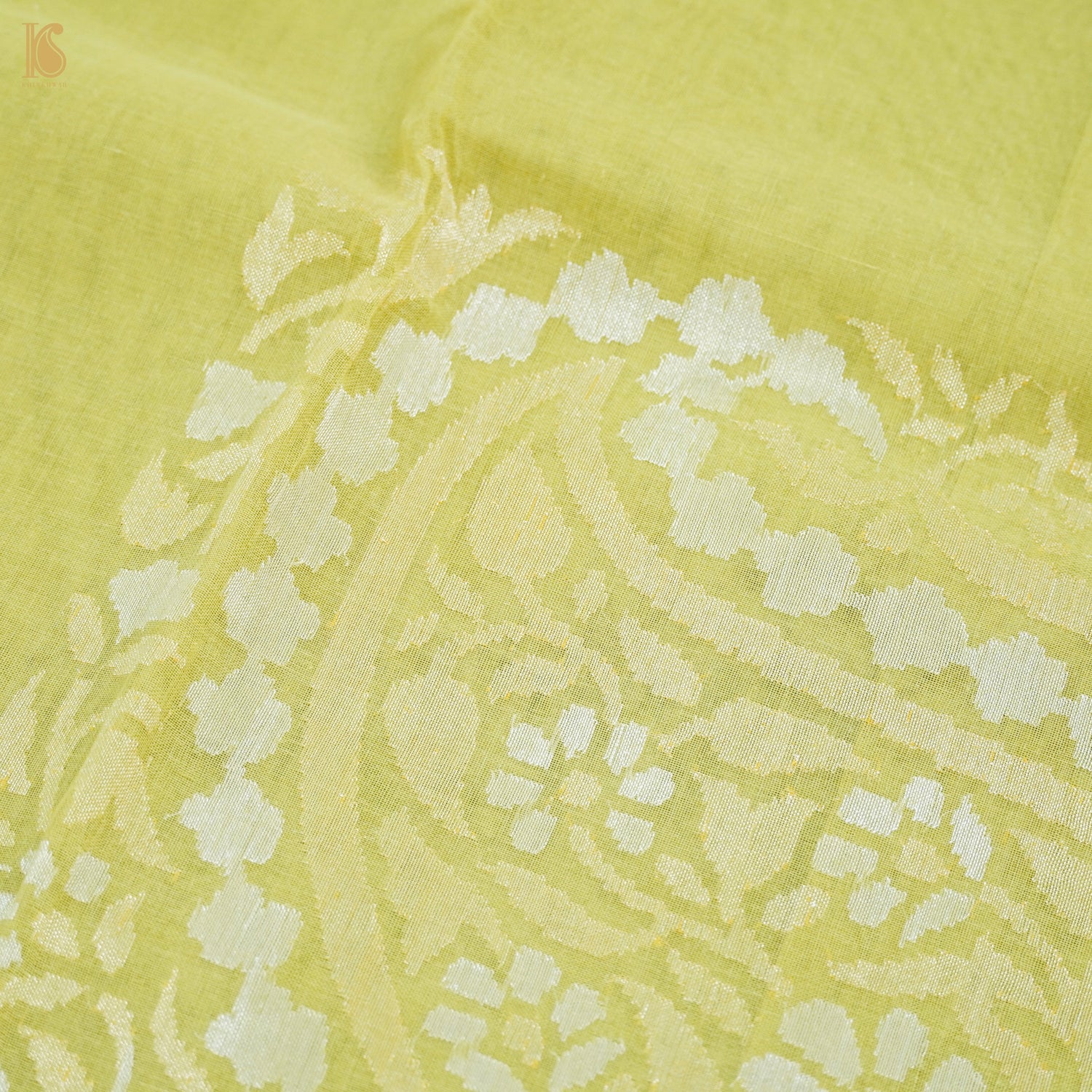 Deco Green Pure Cotton Real Silver Zari Handloom Banarasi Ektara Saree - Khinkhwab