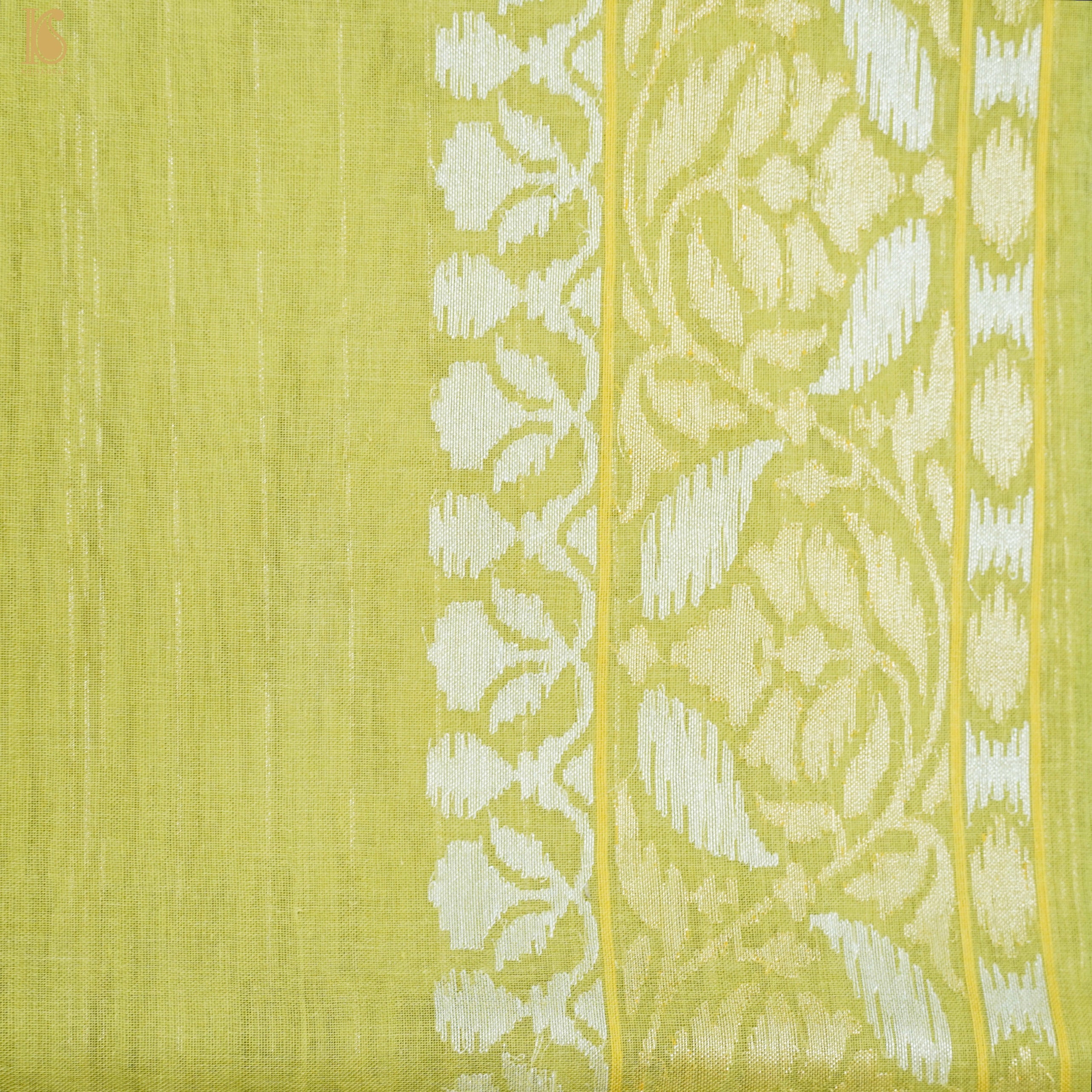 Deco Green Pure Cotton Real Silver Zari Handloom Banarasi Ektara Saree - Khinkhwab