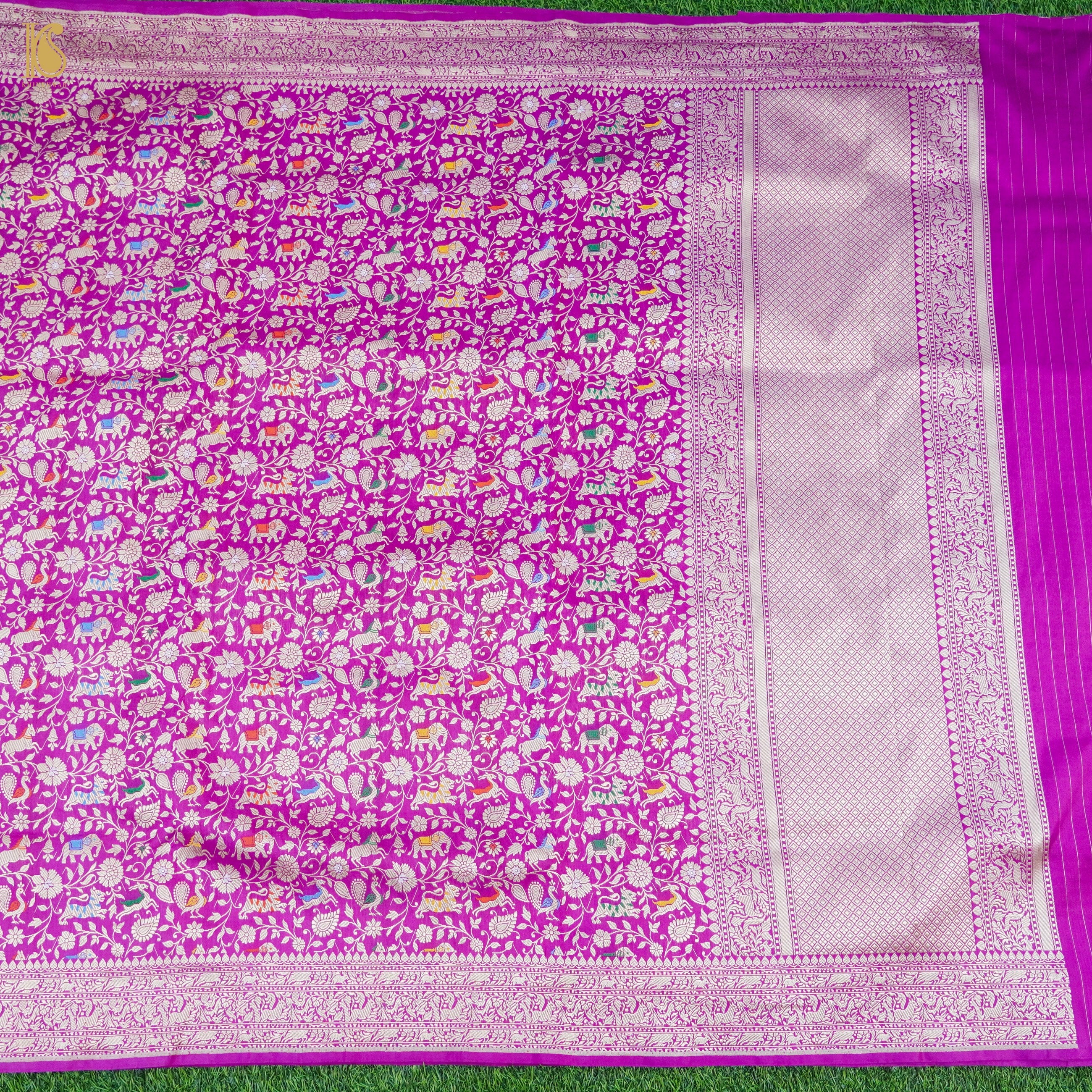 Purple Handloom Katan Silk Banarasi Shikargah Saree - Khinkhwab