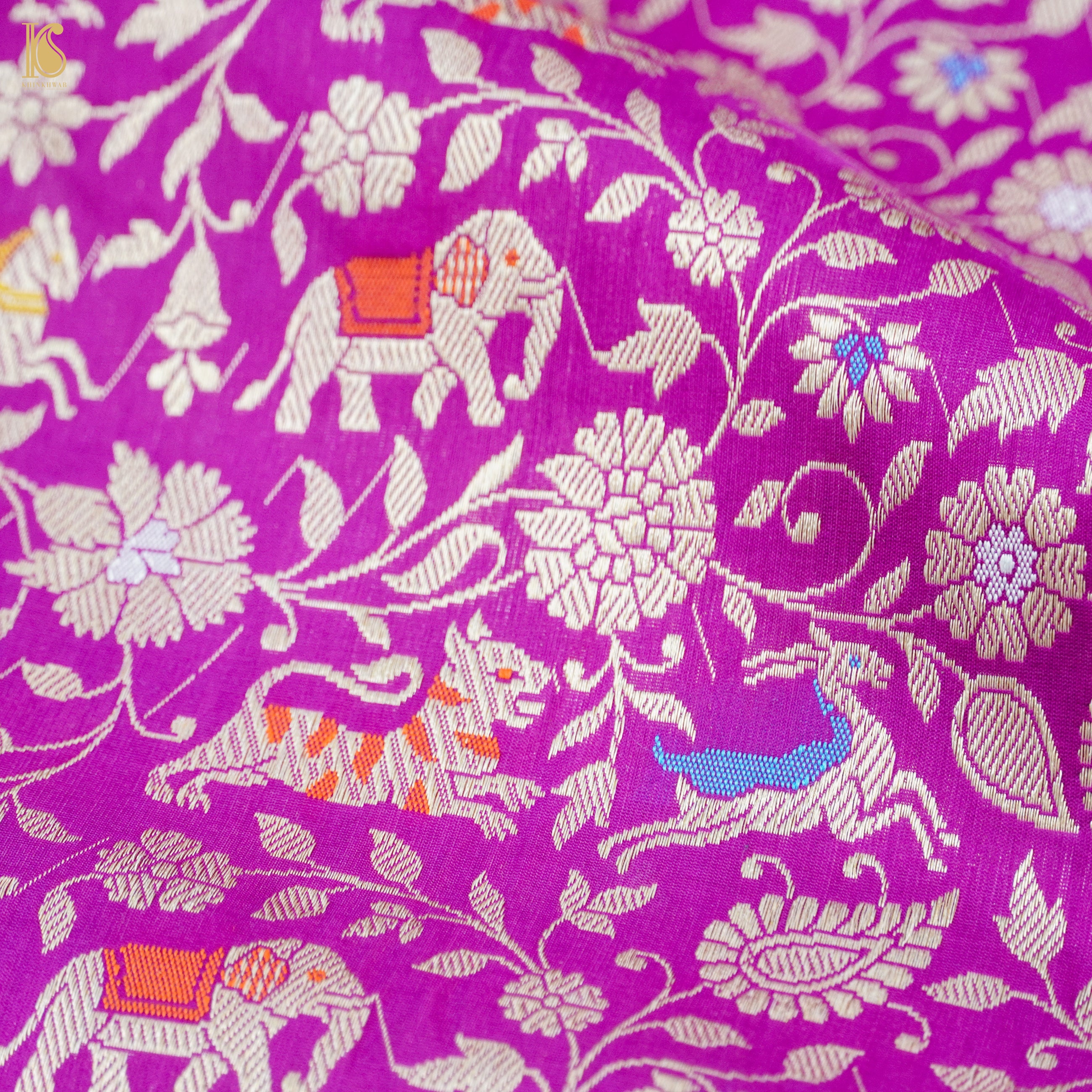 Purple Handloom Katan Silk Banarasi Shikargah Saree - Khinkhwab