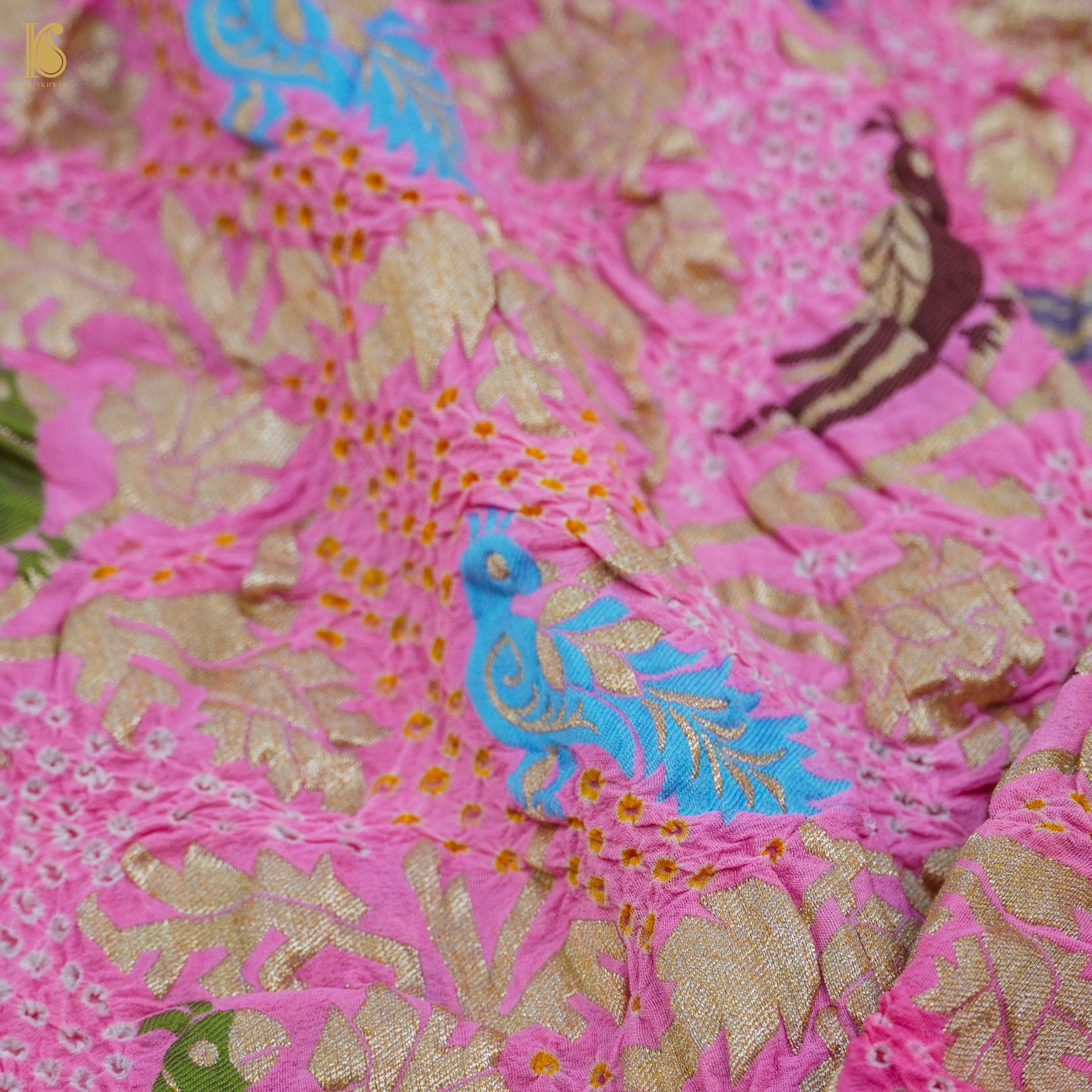 Pink Pure Georgette Handloom Banarasi Birds of Paradise Bandhani Dupatta - Khinkhwab