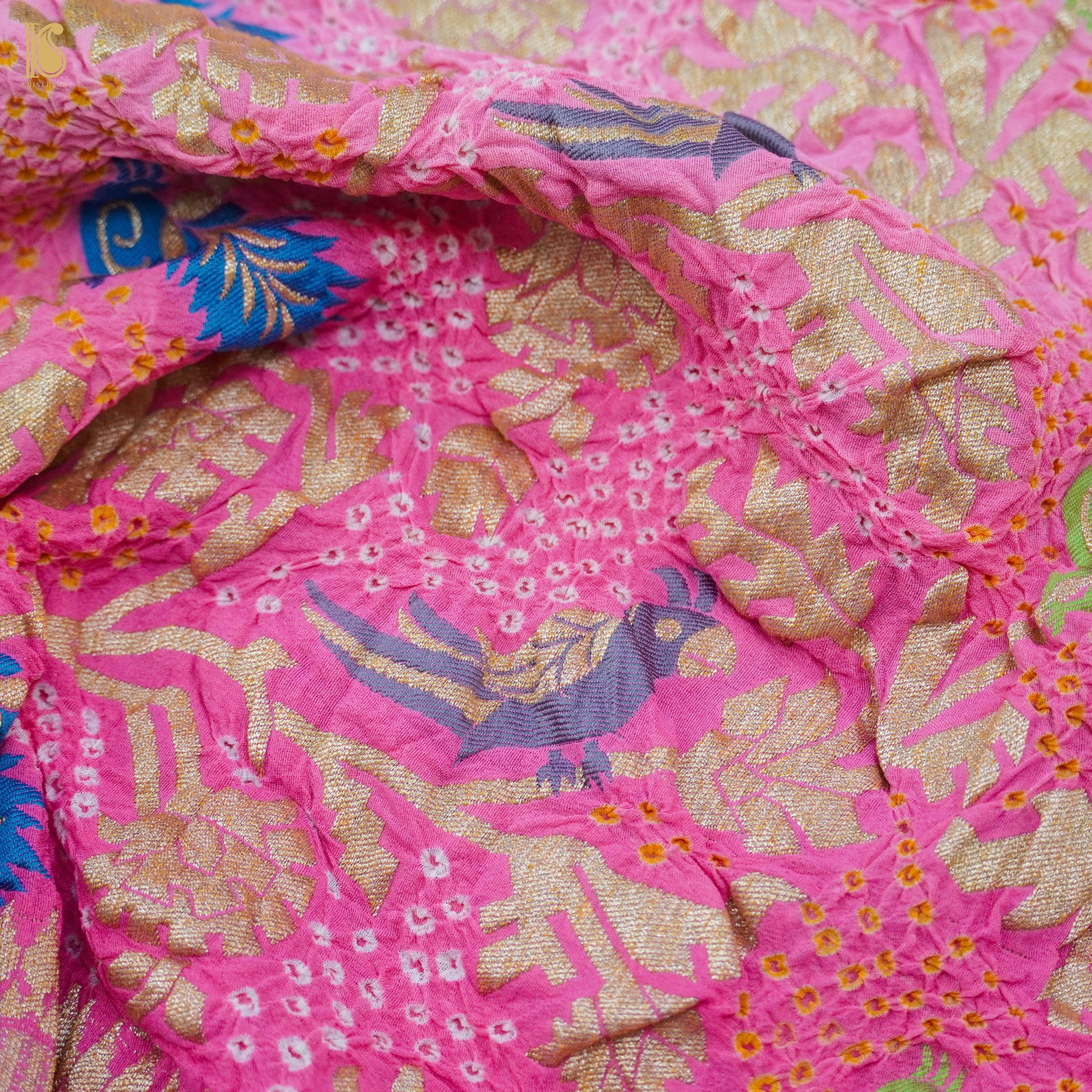 Pink Pure Georgette Handloom Banarasi Birds of Paradise Bandhani Dupatta - Khinkhwab