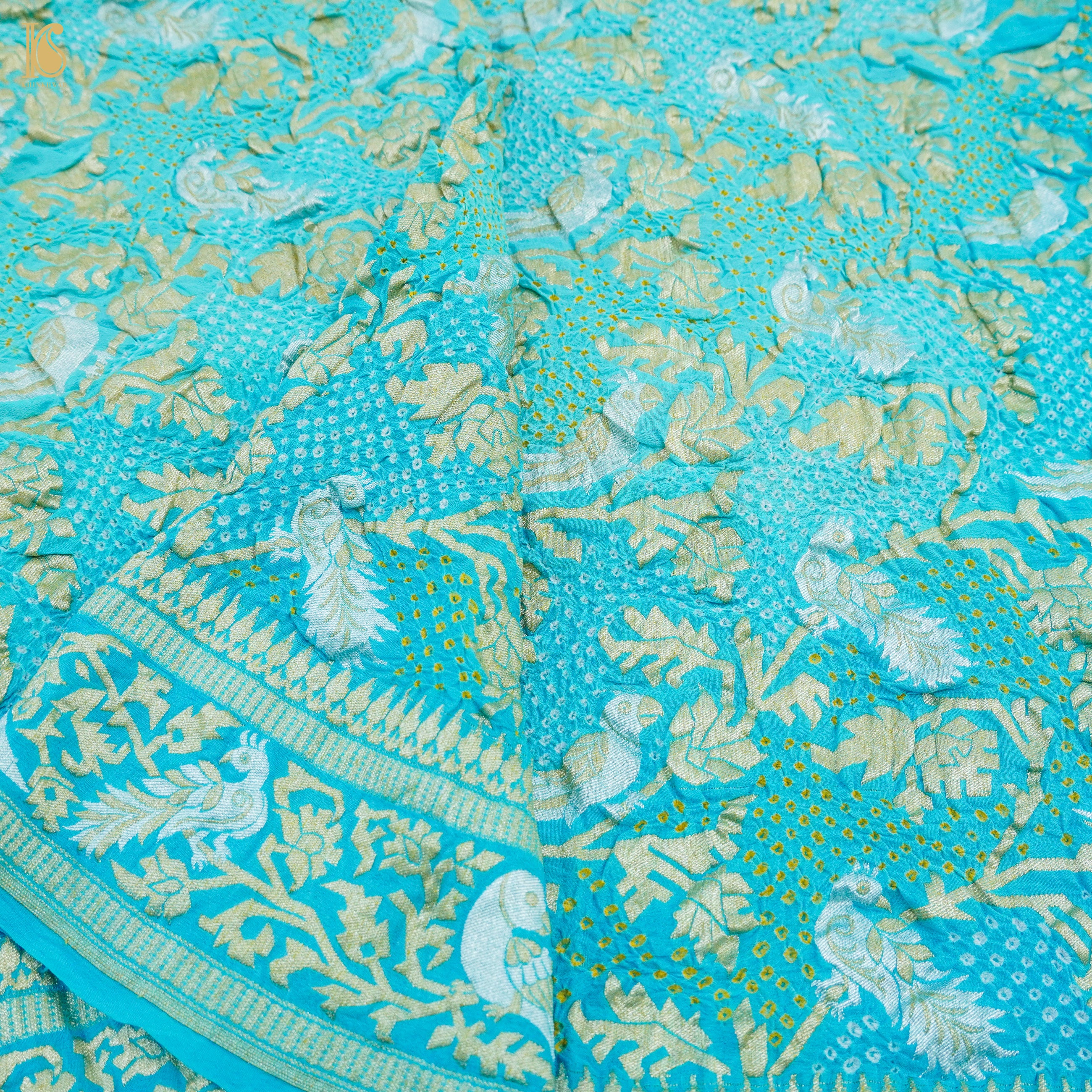 Blue Pure Georgette Handloom Banarasi Birds of Paradise Bandhani Dupatta - Khinkhwab