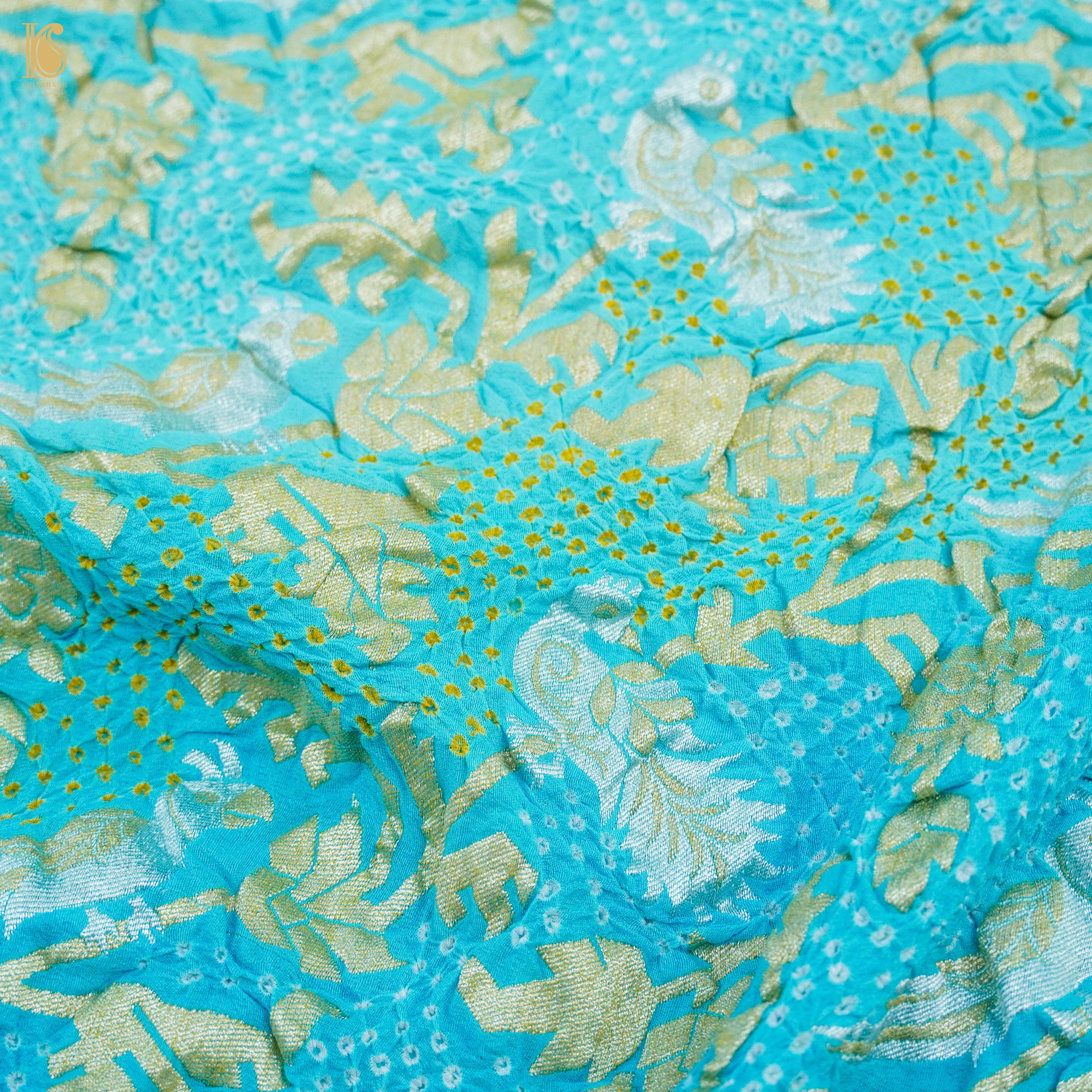 Blue Pure Georgette Handloom Banarasi Birds of Paradise Bandhani Dupatta - Khinkhwab