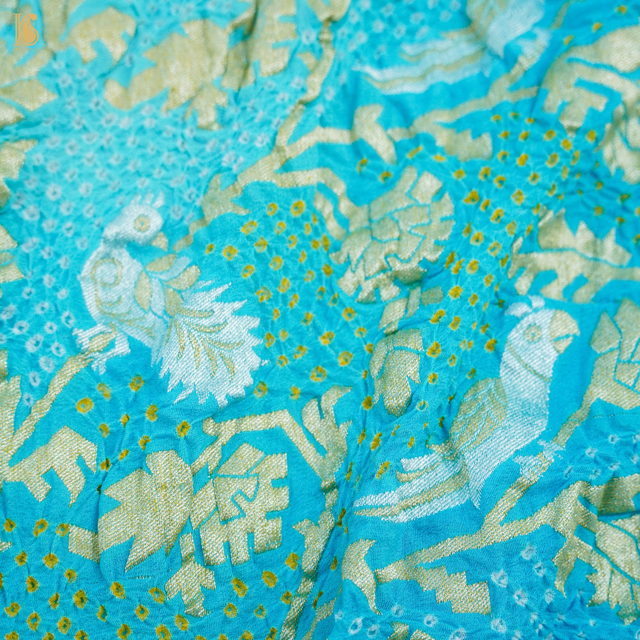 Blue Pure Georgette Handloom Banarasi Birds of Paradise Bandhani Dupatta - Khinkhwab
