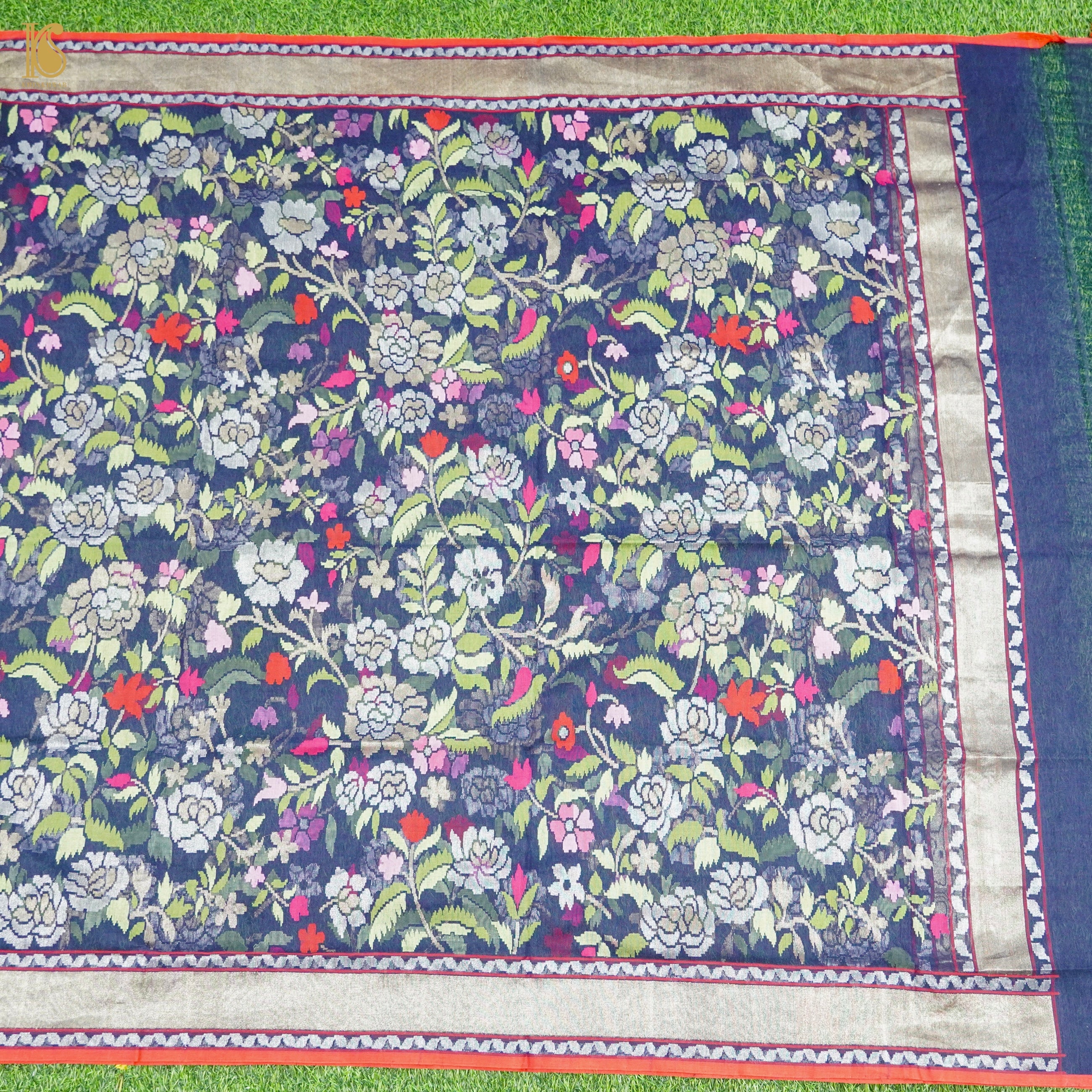 Neelambari Pure Cotton Real Silver Zari Handloom Banarasi Dupatta - Khinkhwab