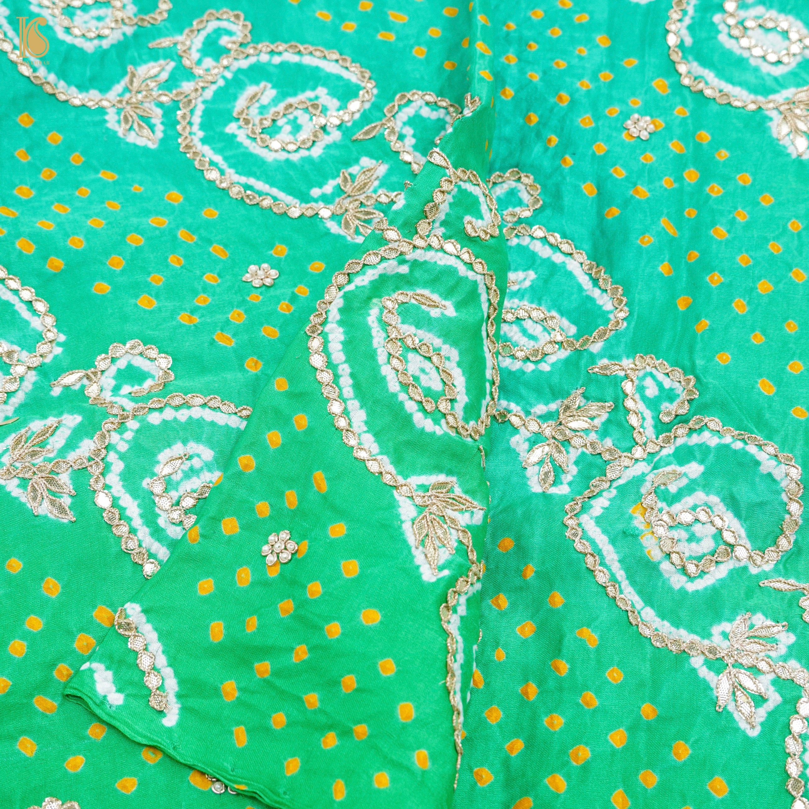 Green Gajji Silk Bandhani Gotta Patti Work Dupatta - Khinkhwab