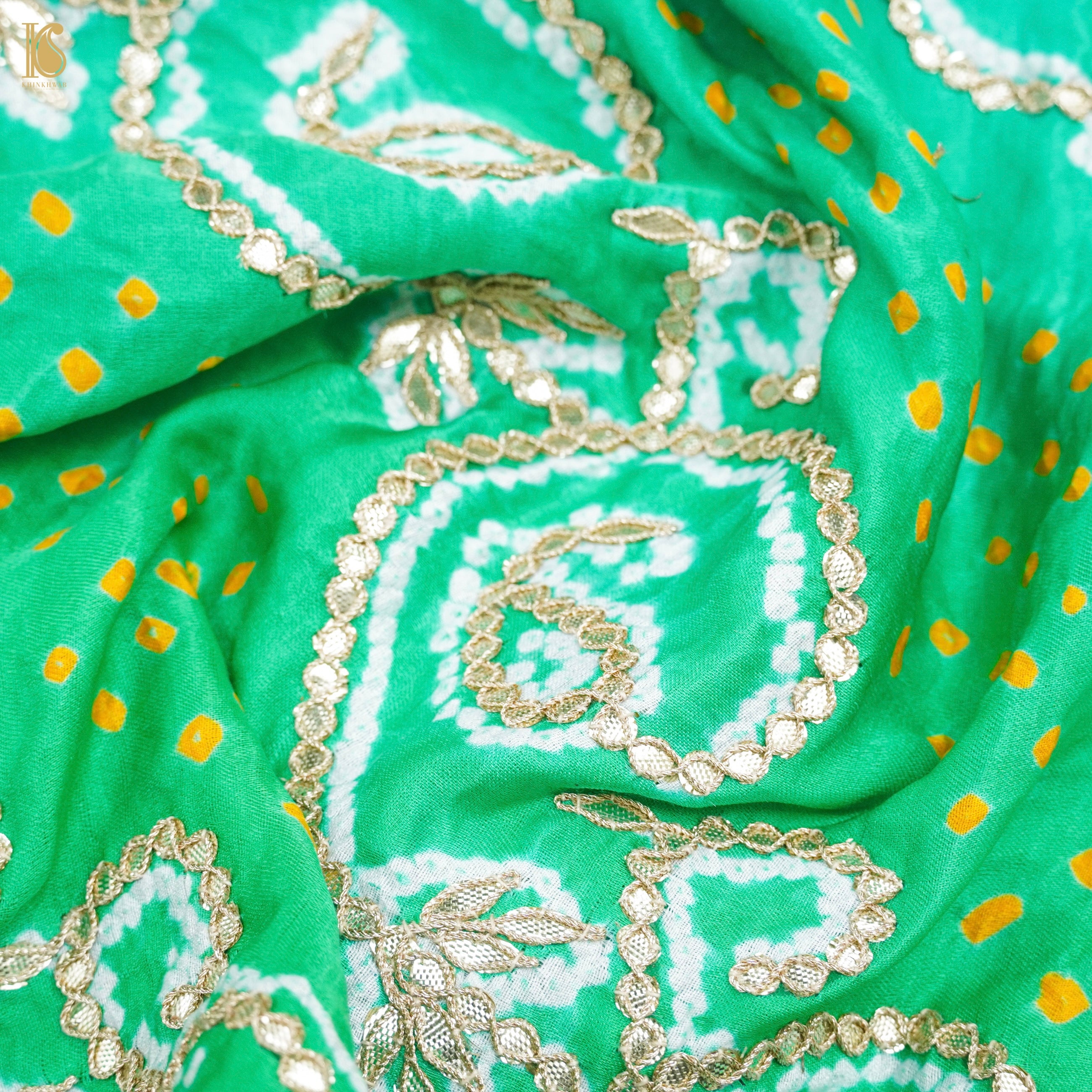 Green Gajji Silk Bandhani Gotta Patti Work Dupatta - Khinkhwab