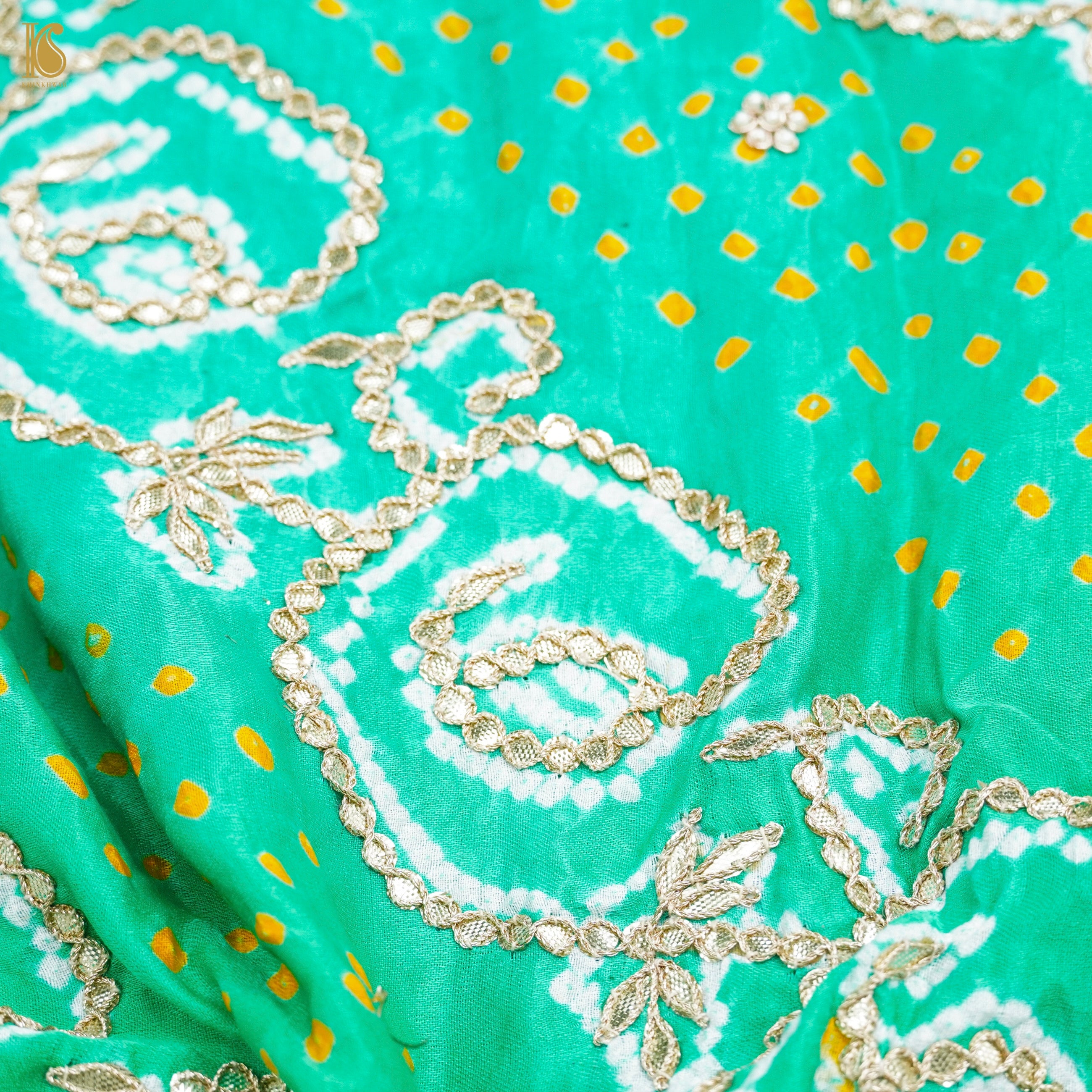 Green Gajji Silk Bandhani Gotta Patti Work Dupatta - Khinkhwab