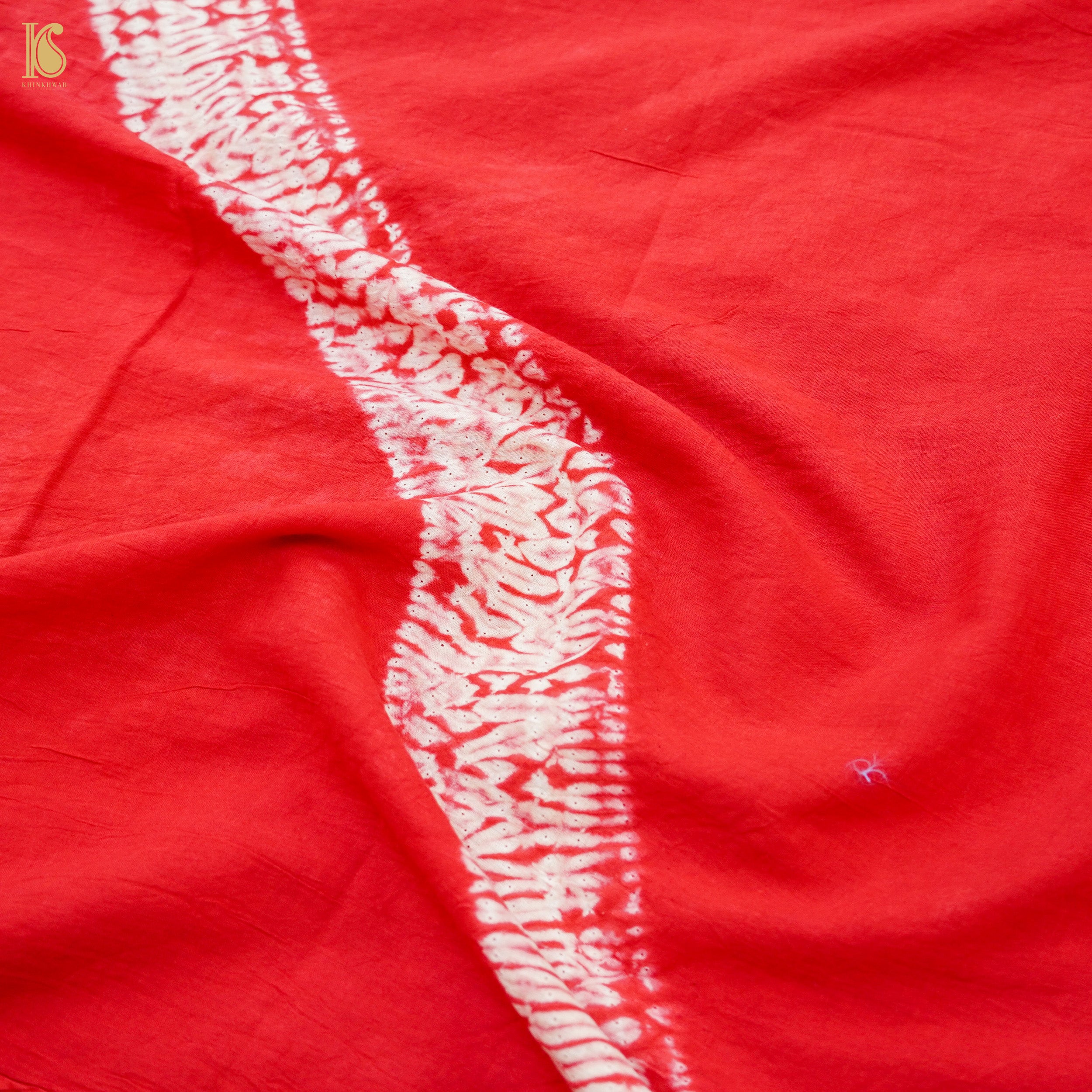Alizarin Red Pure Mul Cotton Shibori Saree - Khinkhwab