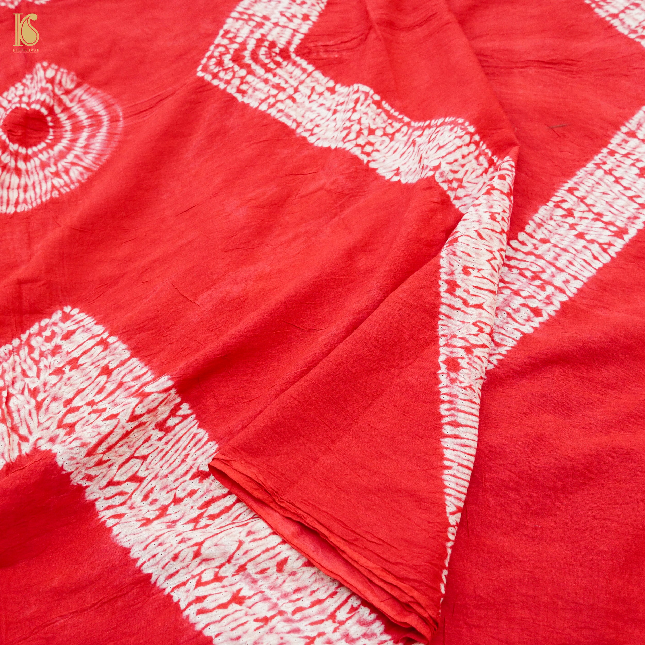 Alizarin Red Pure Mul Cotton Shibori Saree - Khinkhwab