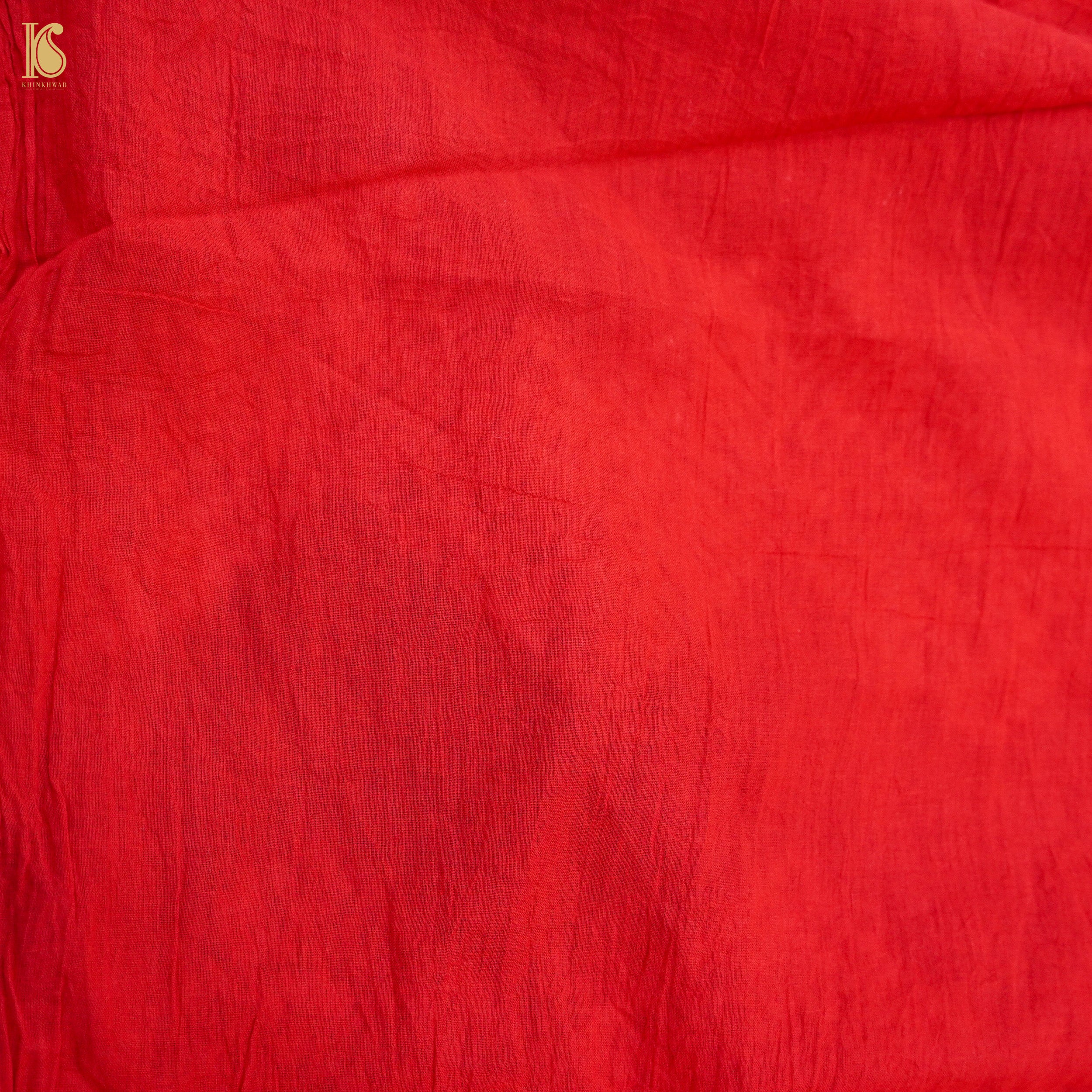 Alizarin Red Pure Mul Cotton Shibori Saree - Khinkhwab