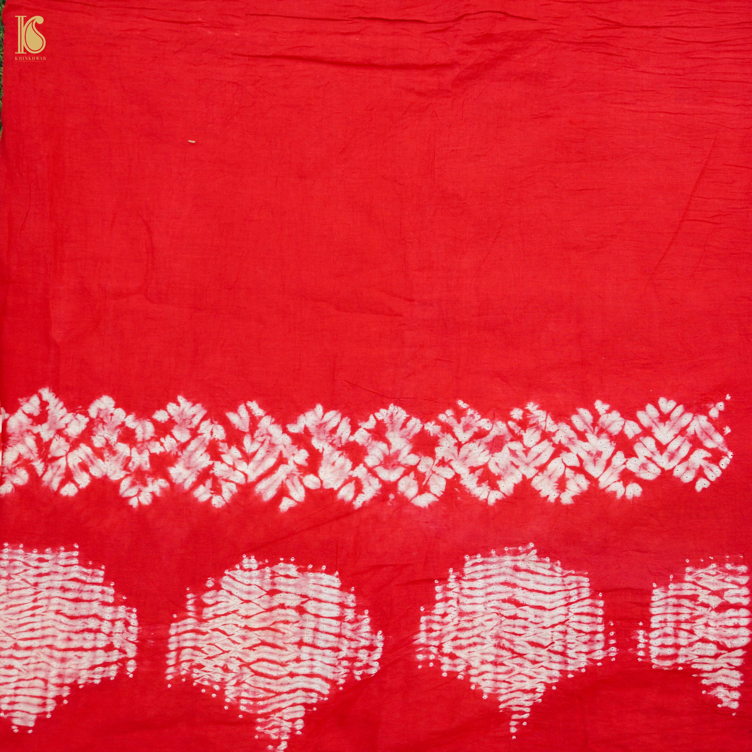 Red Pure Mul Cotton Shibori Saree - Khinkhwab