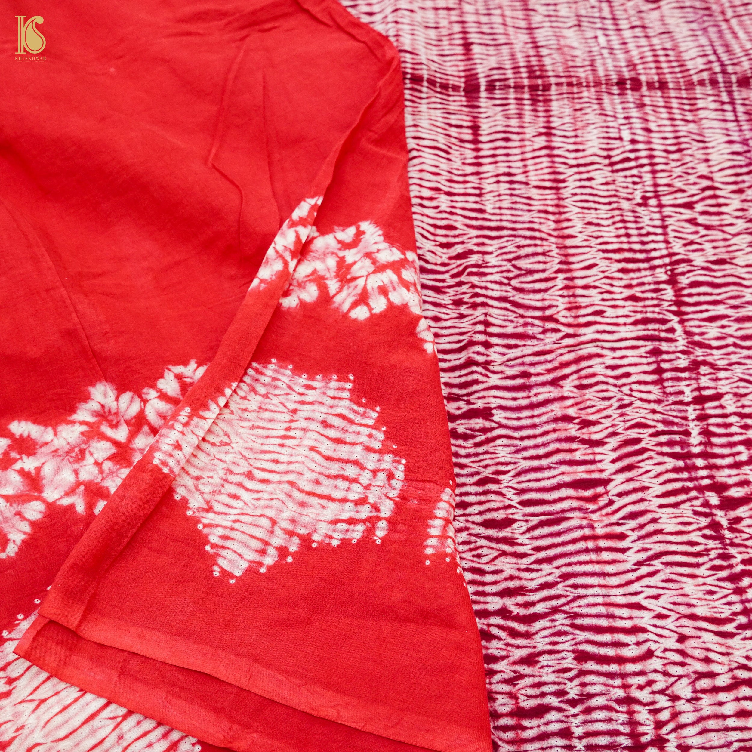 Red Pure Mul Cotton Shibori Saree - Khinkhwab