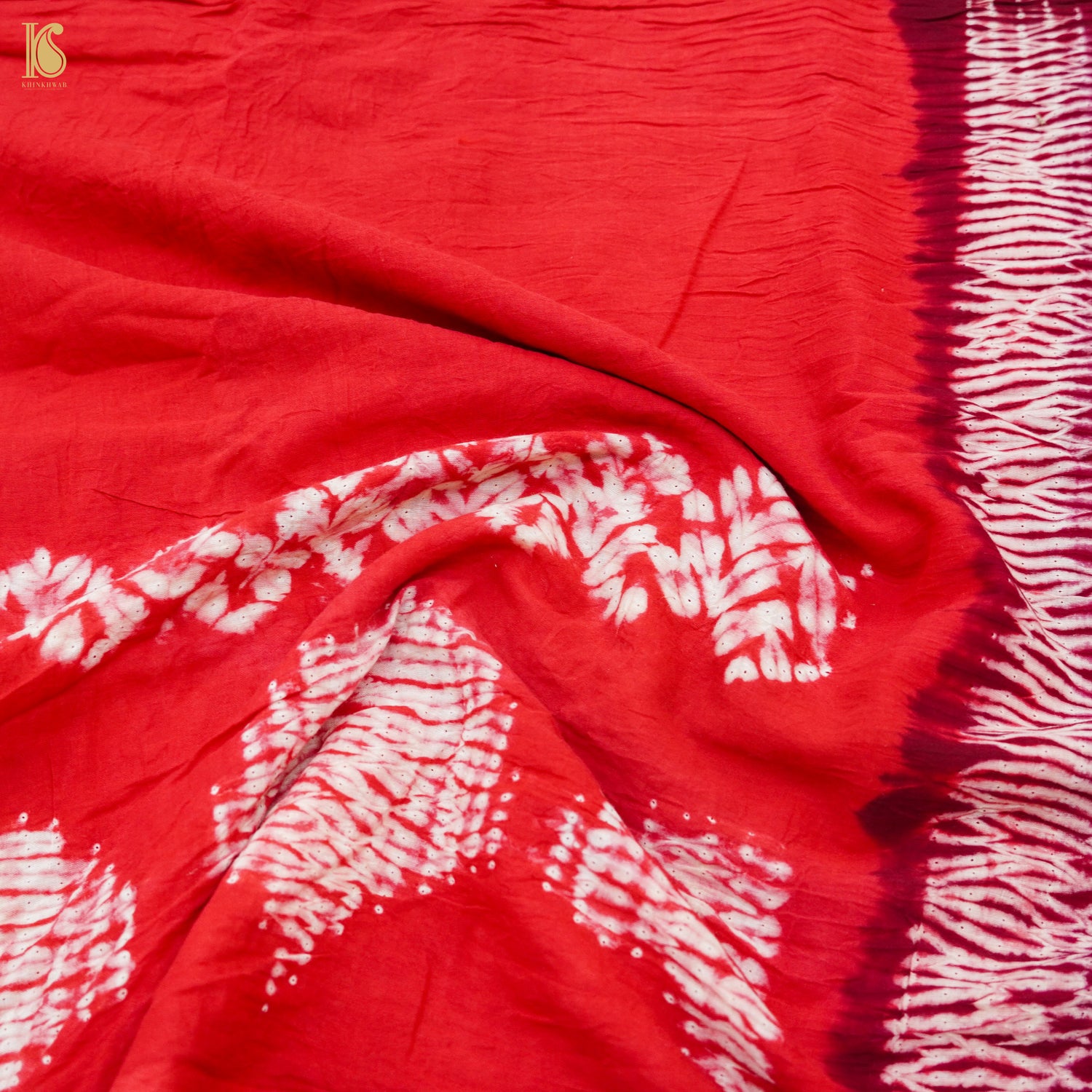 Red Pure Mul Cotton Shibori Saree - Khinkhwab