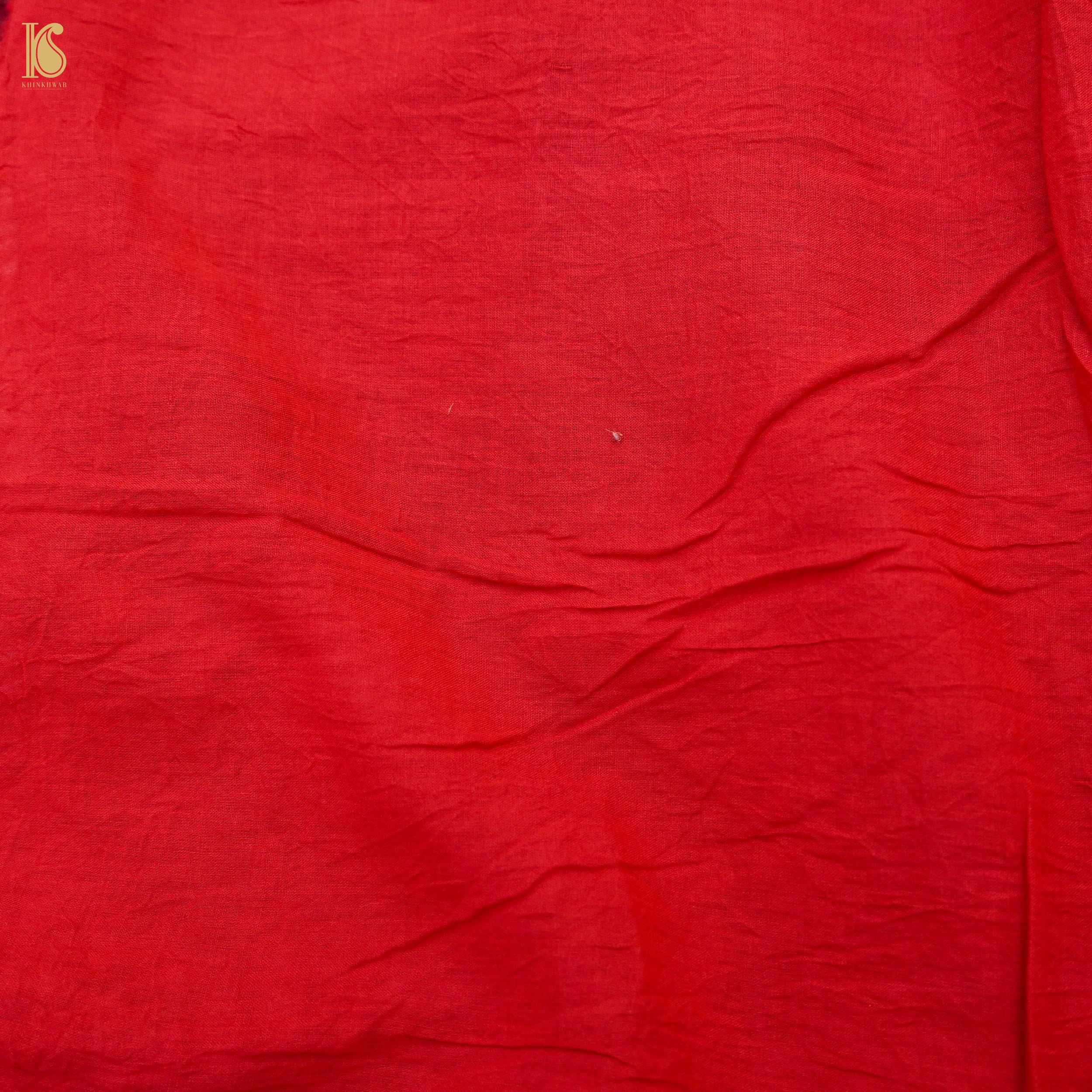 Red Pure Mul Cotton Shibori Saree - Khinkhwab