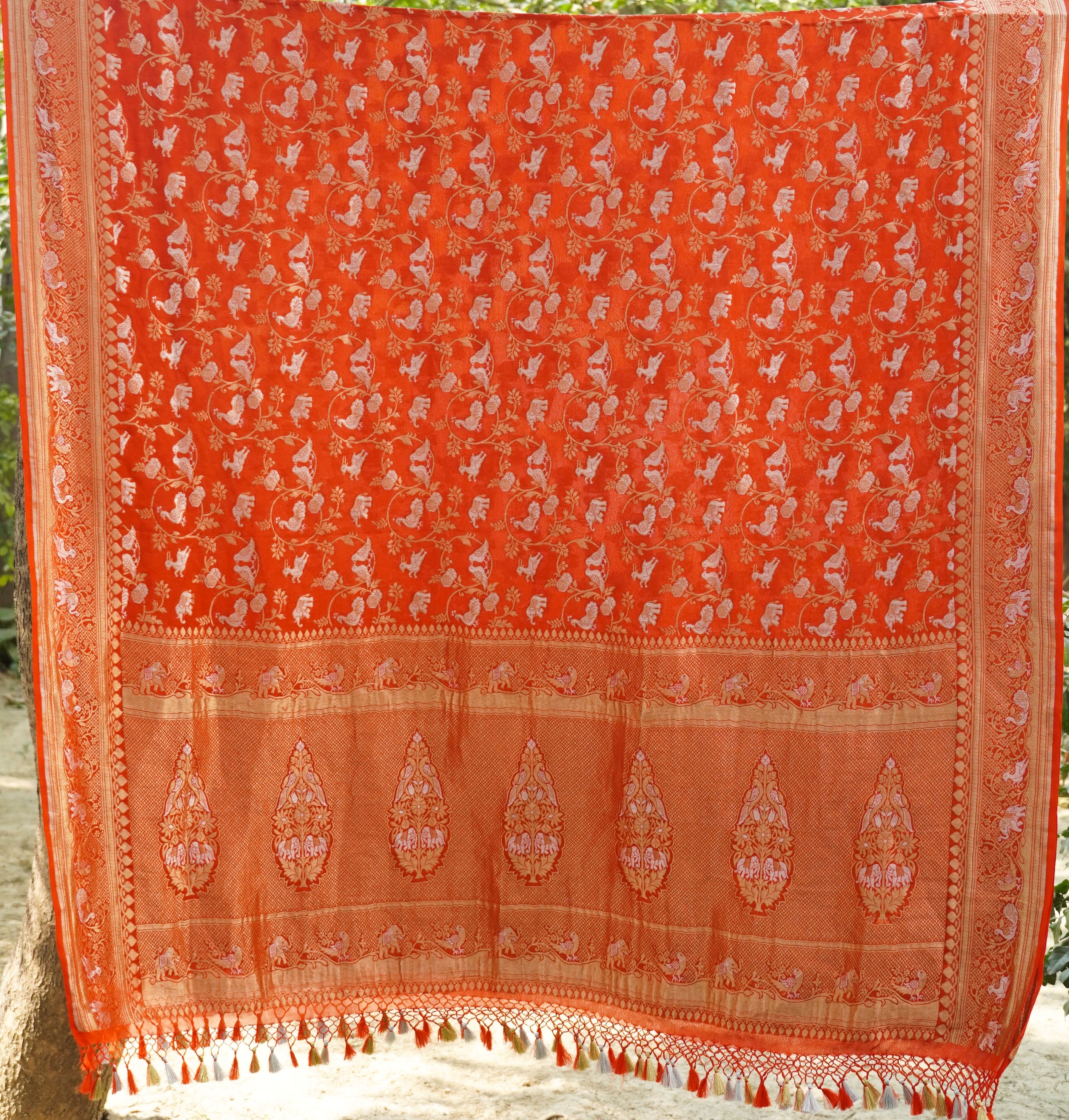 Pure Georgette Shikargah Handwoven Banarasi Dupatta - Khinkhwab
