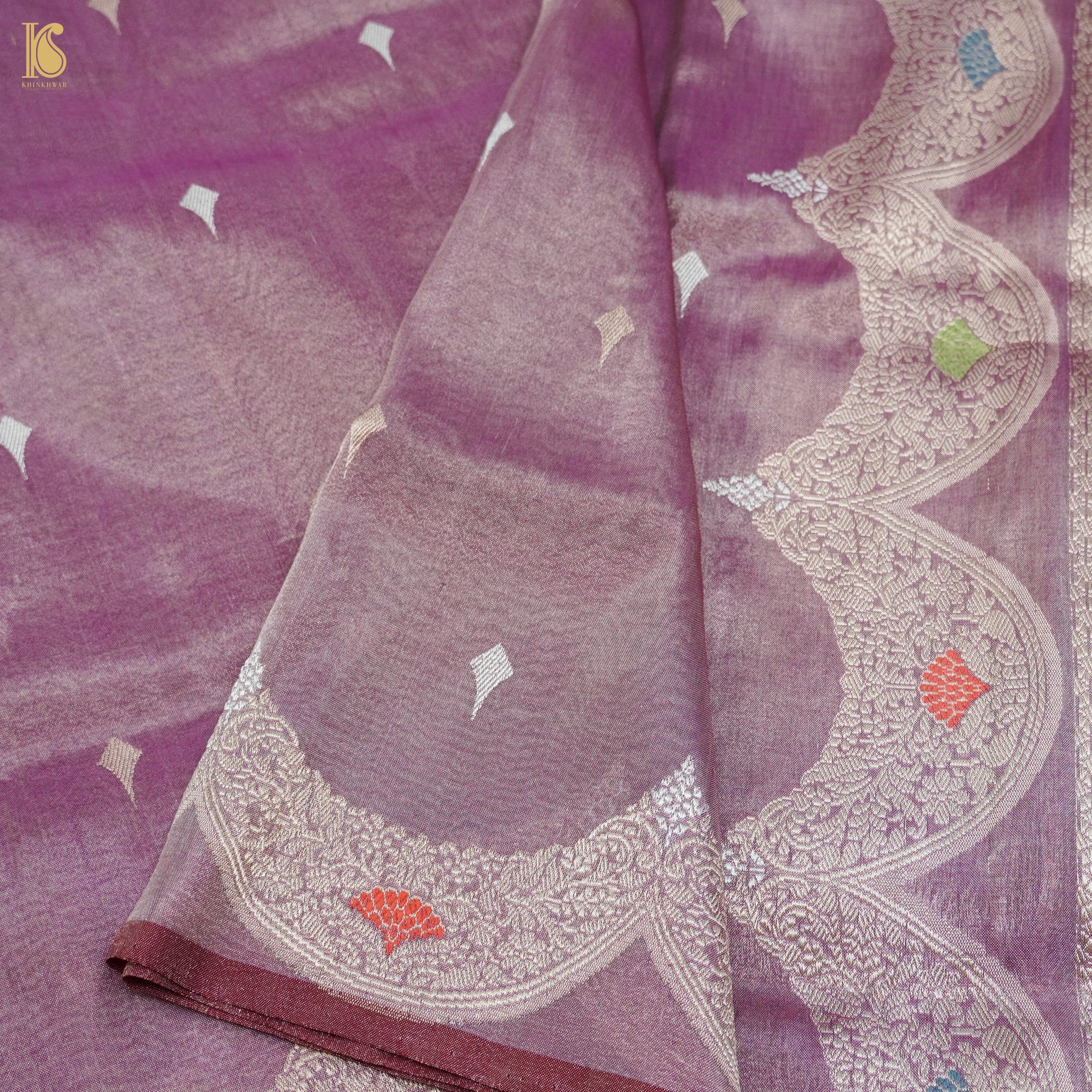 Venus Purple Pure Cotton By Tissue Handloom Banarasi Saree - Khinkhwab
