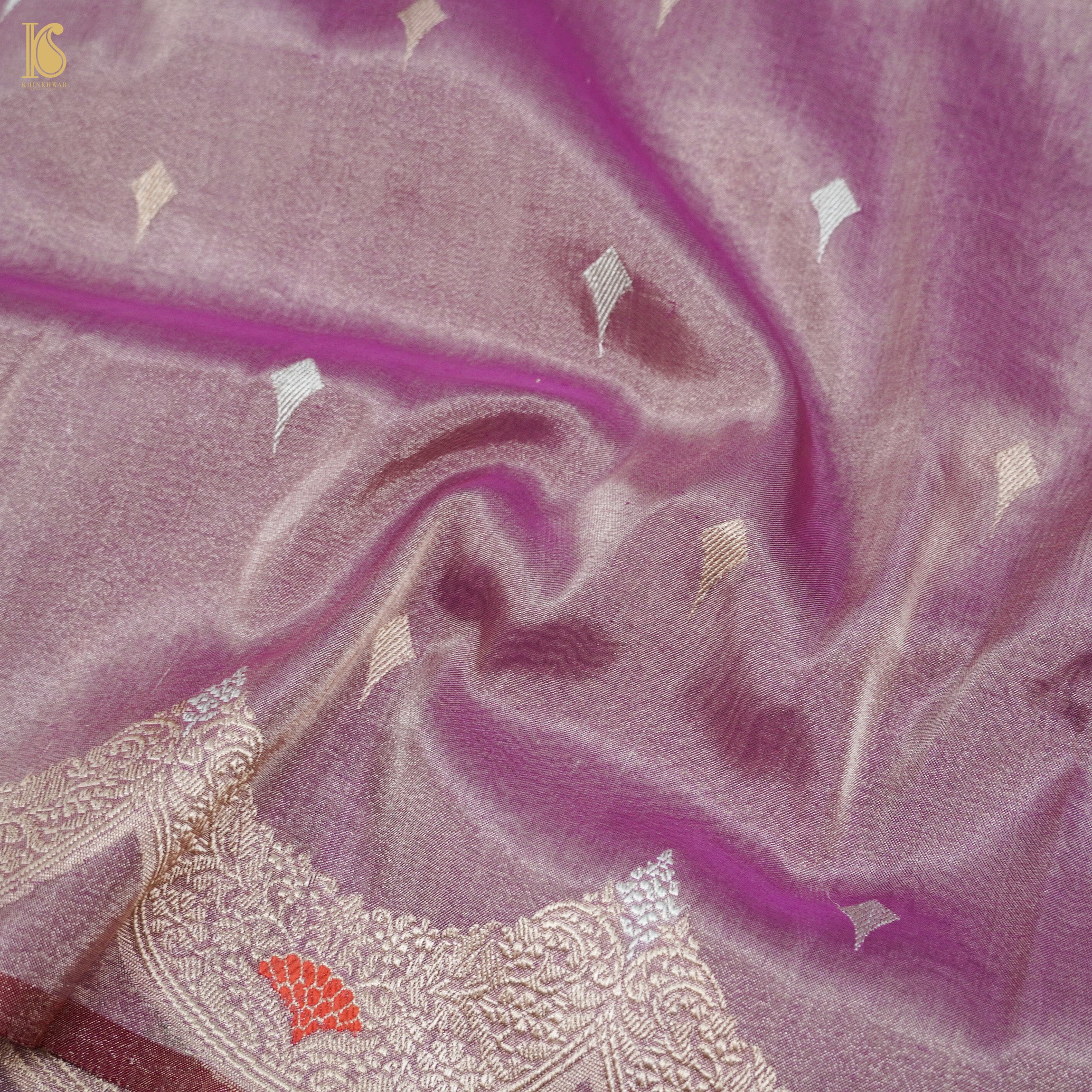 Venus Purple Pure Cotton By Tissue Handloom Banarasi Saree - Khinkhwab
