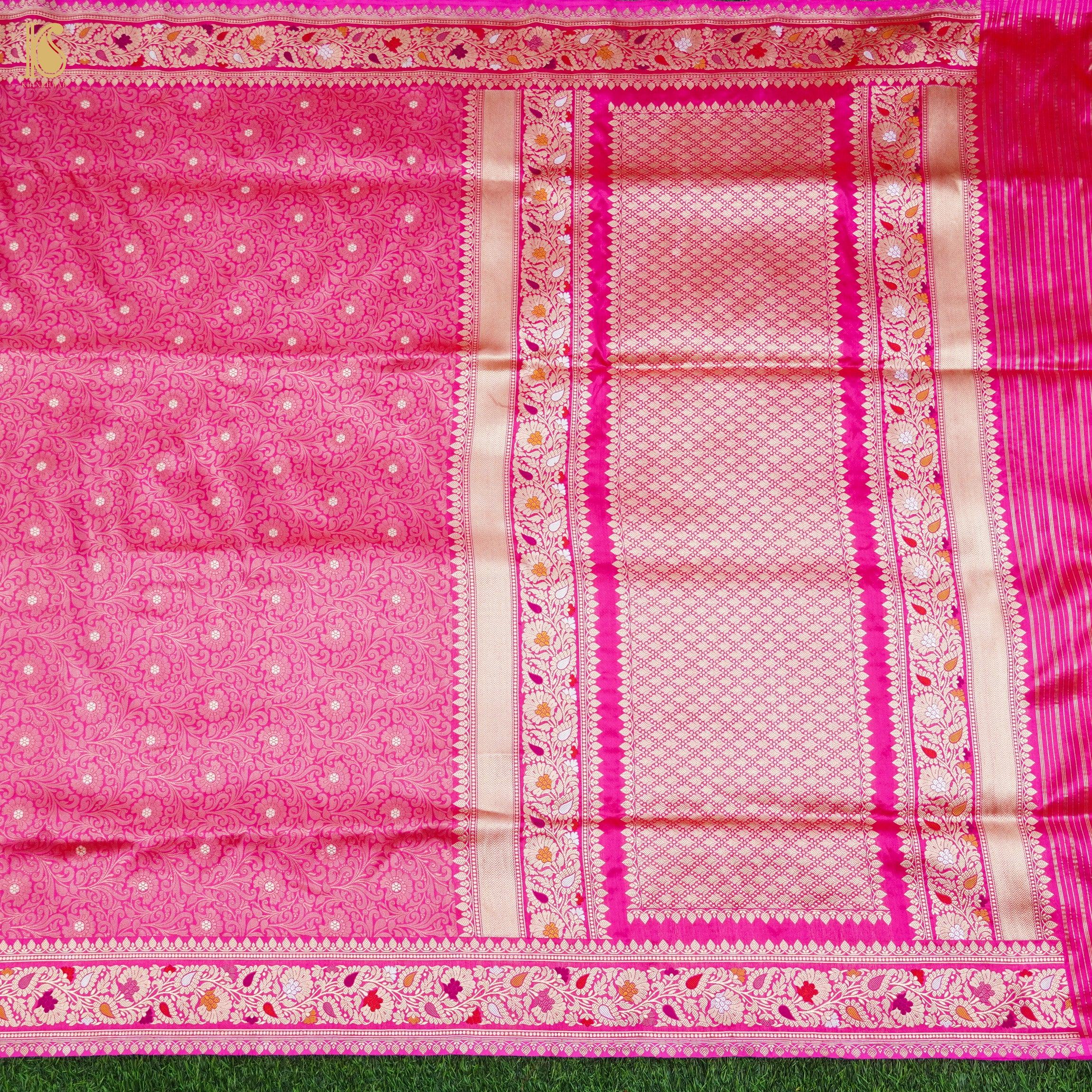 Handloom Banarasi Pure Katan Silk Cerise Pink Tanchoi Saree - Khinkhwab