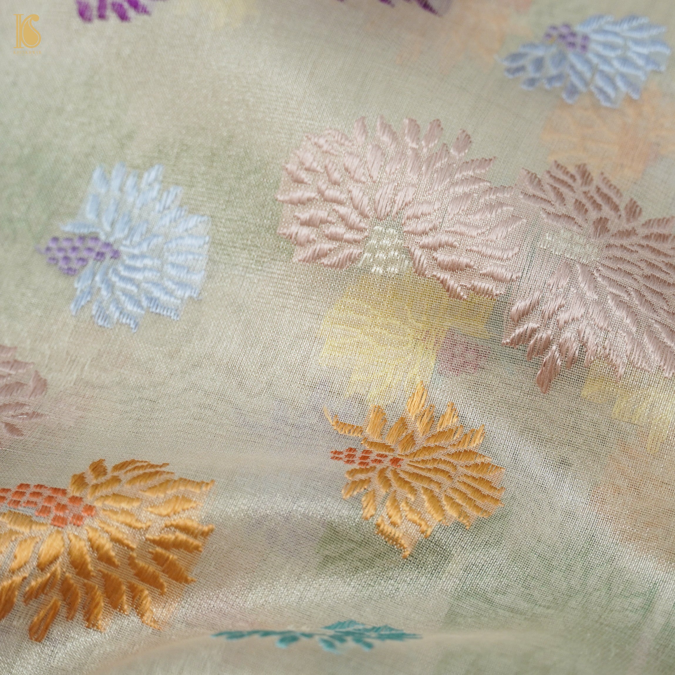 Silver Sand Pure Banarasi Kora by Tissue Kadwa Jaal Saree - Khinkhwab