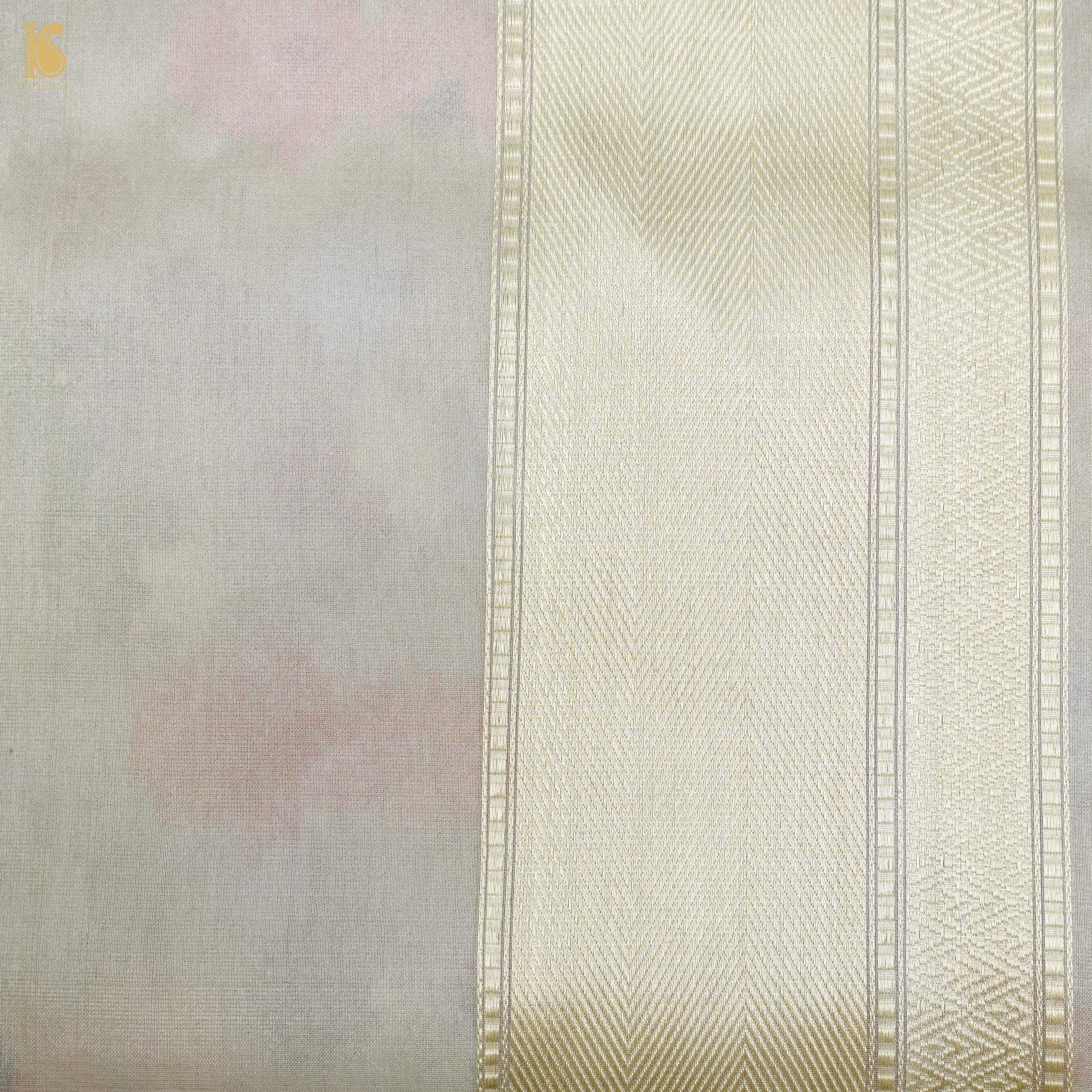 Silver Sand Pure Banarasi Kora by Tissue Kadwa Jaal Saree - Khinkhwab
