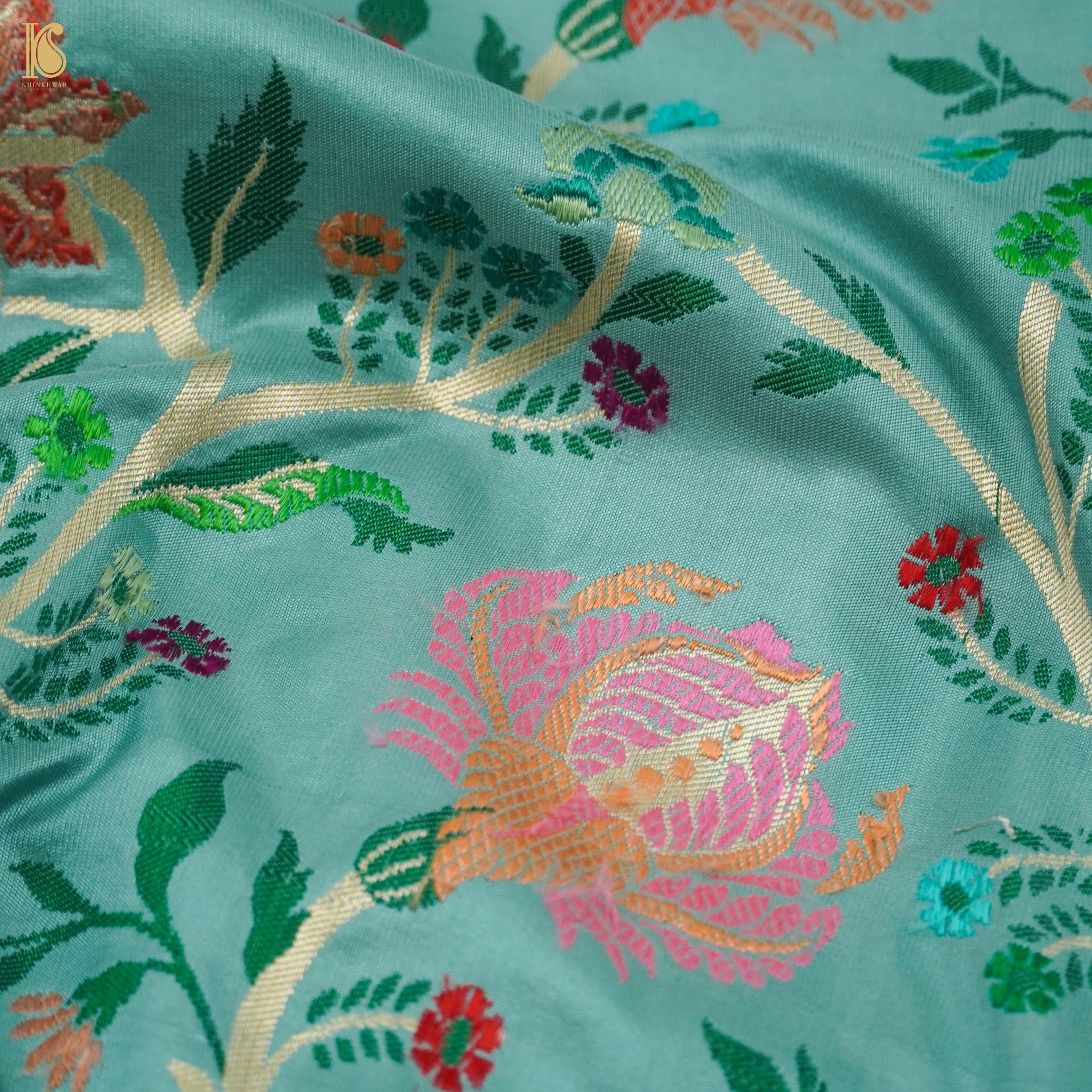 Tradewind Blue Pure Katan Silk Handloom Banarasi Kadwa Meenakari Jaal Saree - Khinkhwab