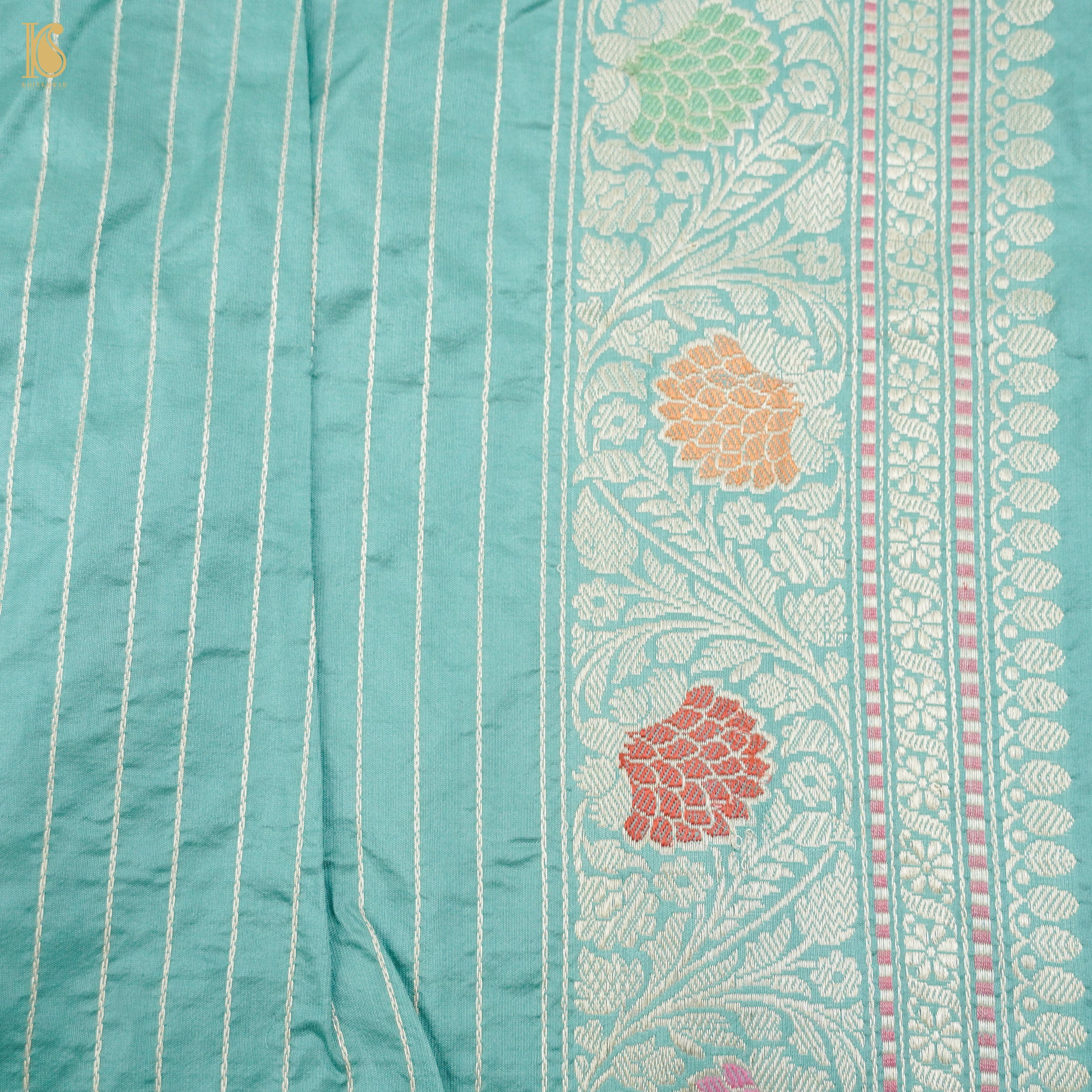Tradewind Blue Pure Katan Silk Handloom Banarasi Kadwa Meenakari Jaal Saree - Khinkhwab