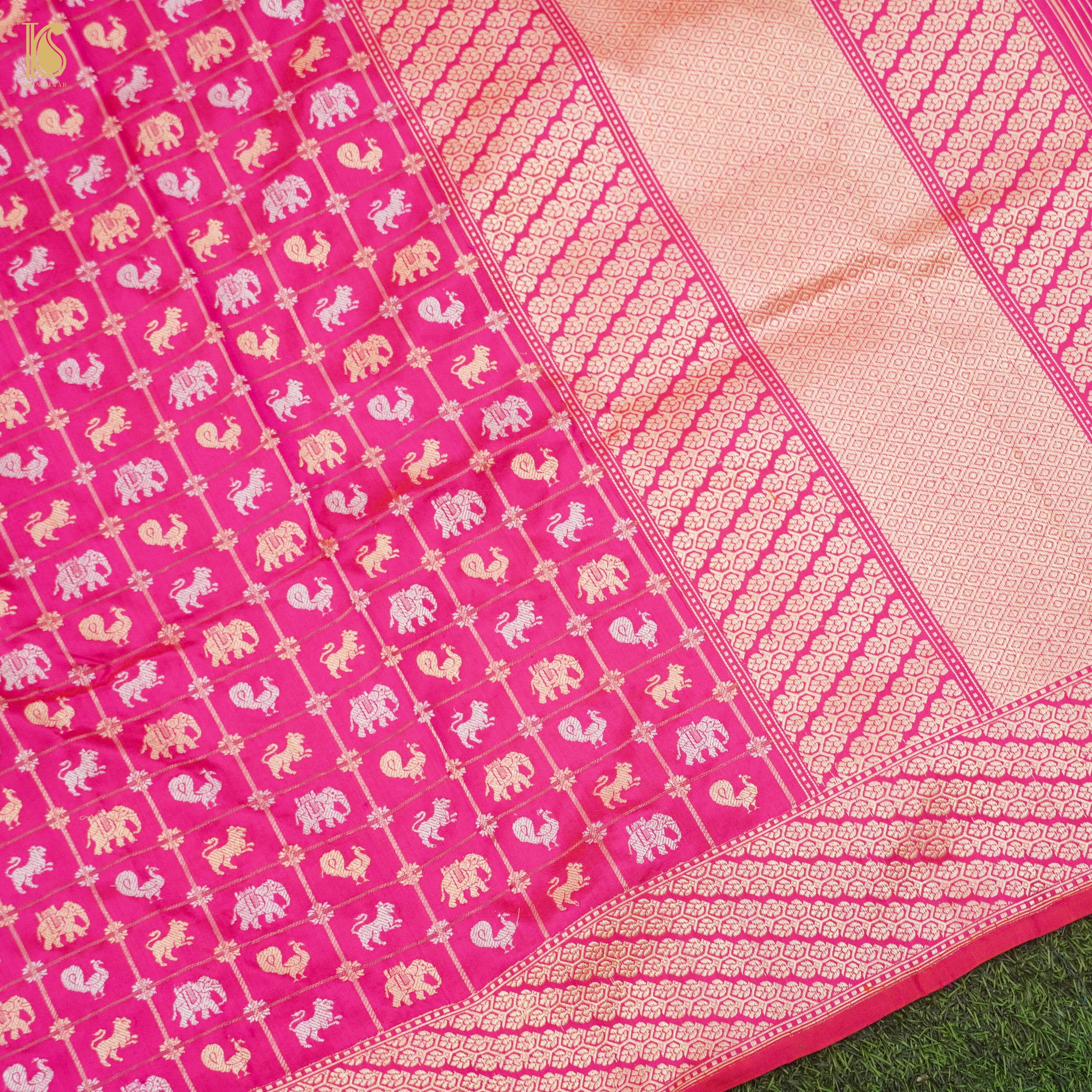 Cerise Pink Pure Katan Silk Handwoven Banarasi Kadwa Peacock Dupatta - Khinkhwab