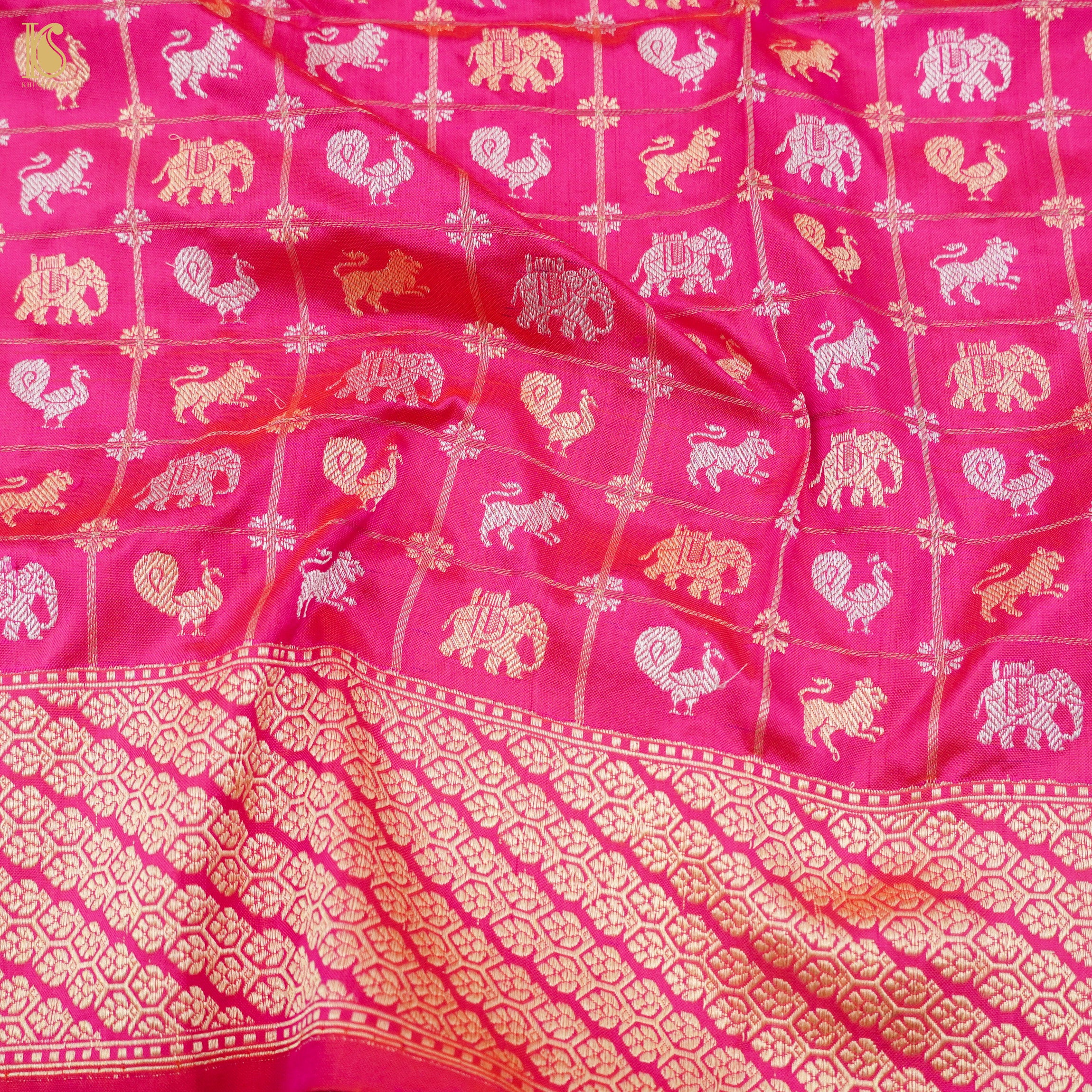 Cerise Pink Pure Katan Silk Handwoven Banarasi Kadwa Peacock Dupatta - Khinkhwab
