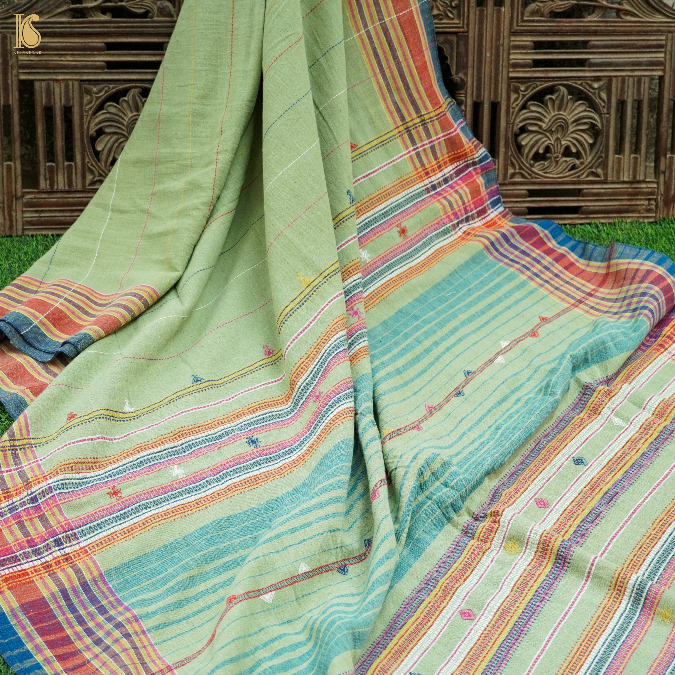 Sprout Green Pure Kala Cotton Handwoven Bhujodi Saree - Khinkhwab