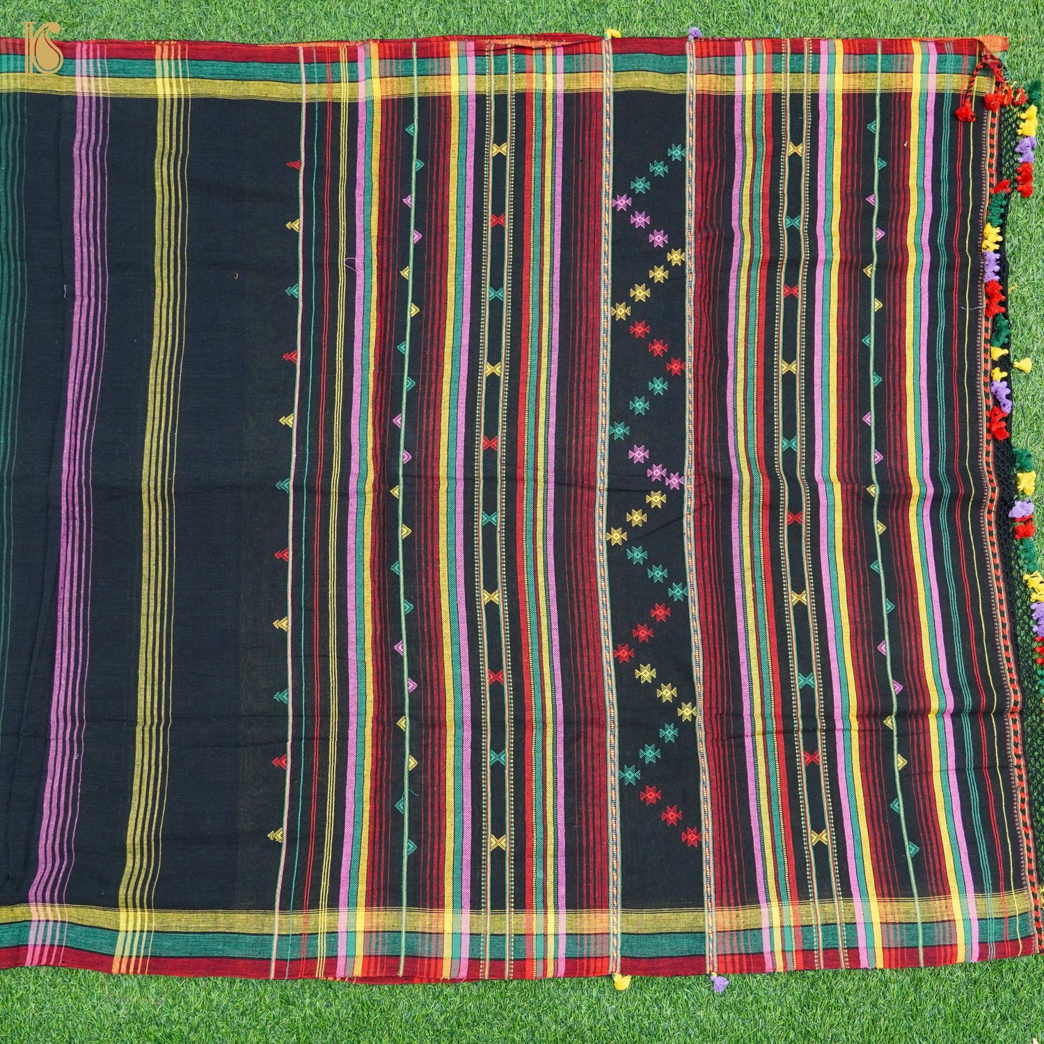 Black Pure Kala Cotton Handwoven Bhujodi Saree - Khinkhwab