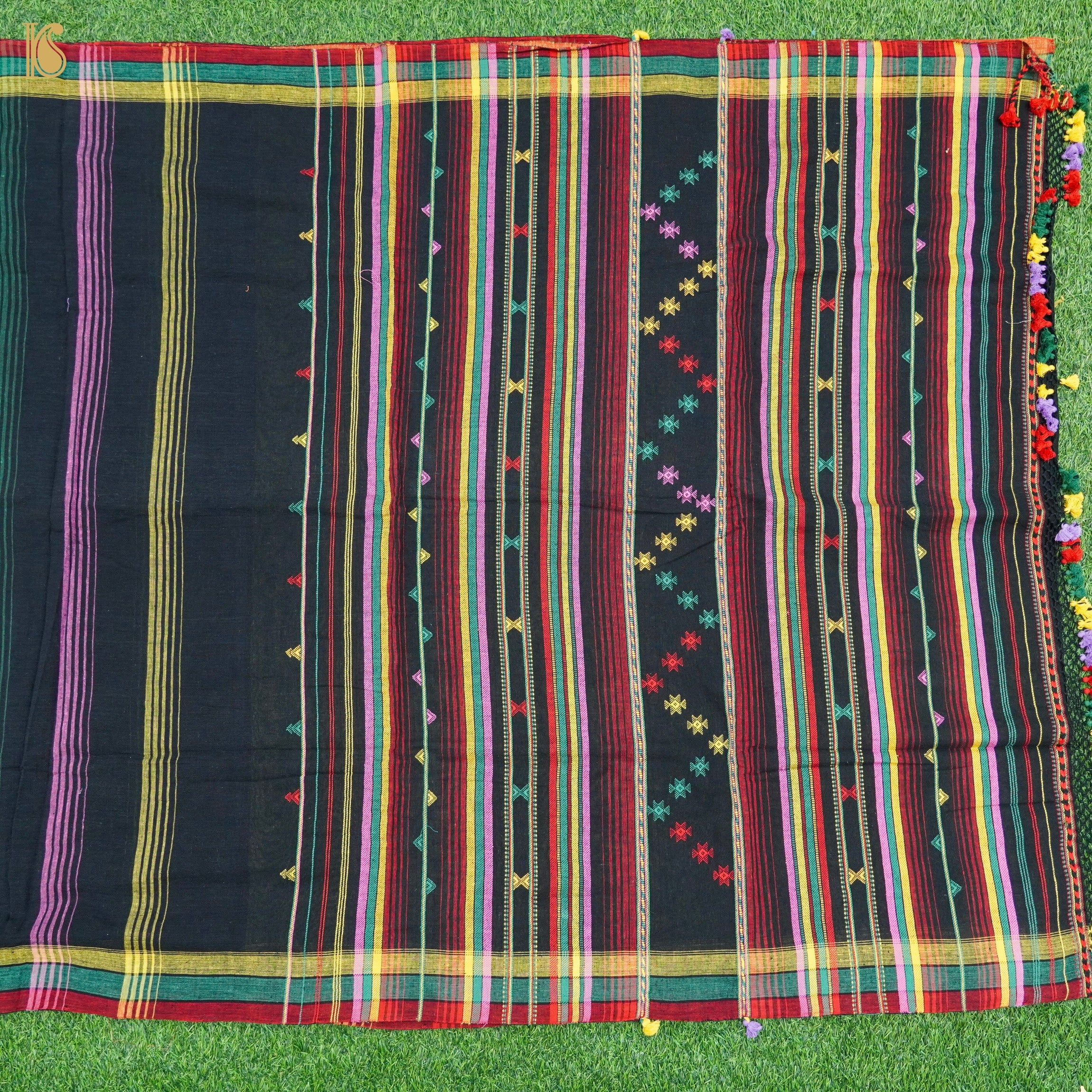 Black Pure Kala Cotton Handwoven Bhujodi Saree - Khinkhwab