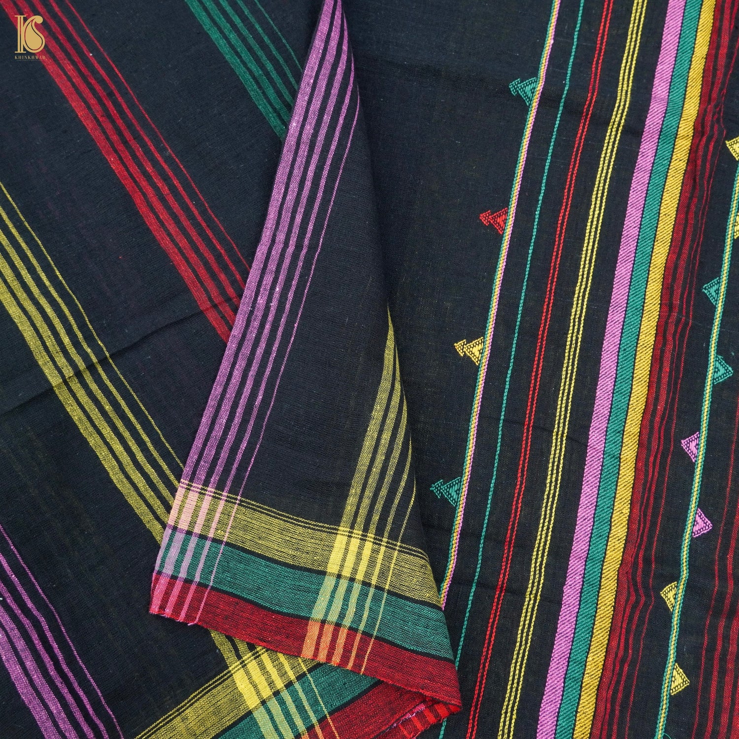 Black Pure Kala Cotton Handwoven Bhujodi Saree - Khinkhwab