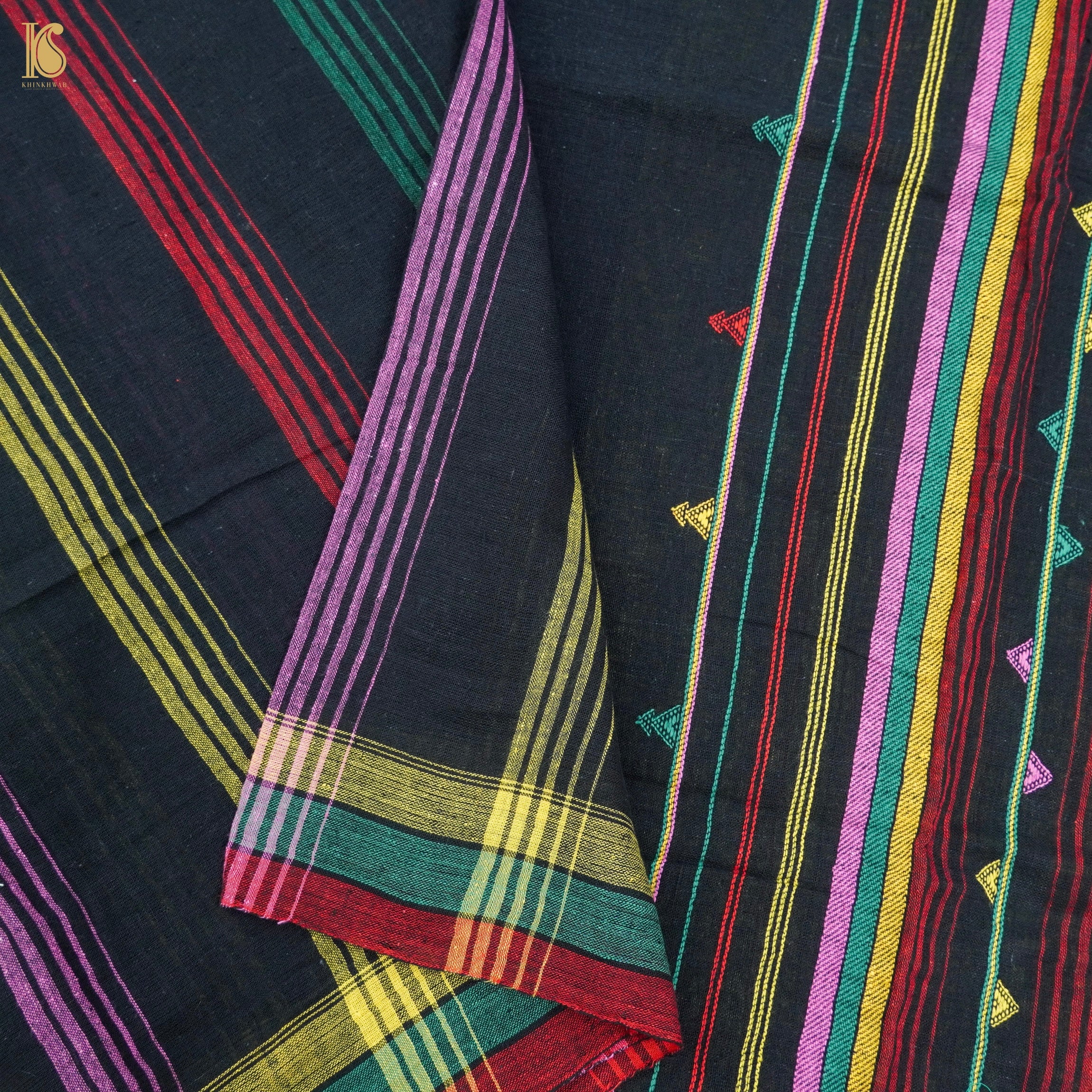 Black Pure Kala Cotton Handwoven Bhujodi Saree - Khinkhwab