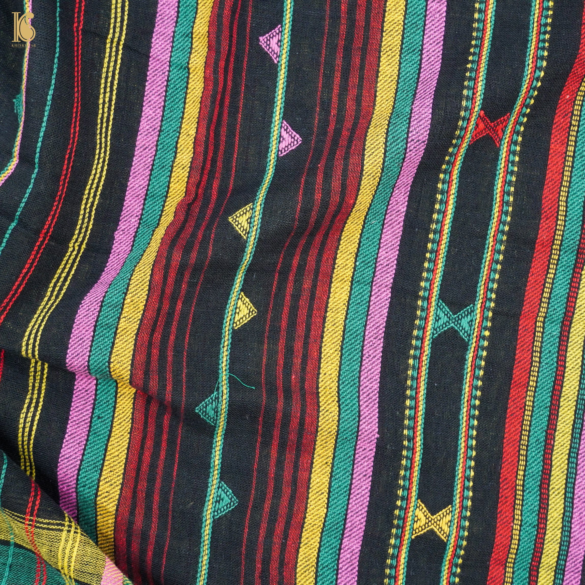 Black Pure Kala Cotton Handwoven Bhujodi Saree - Khinkhwab