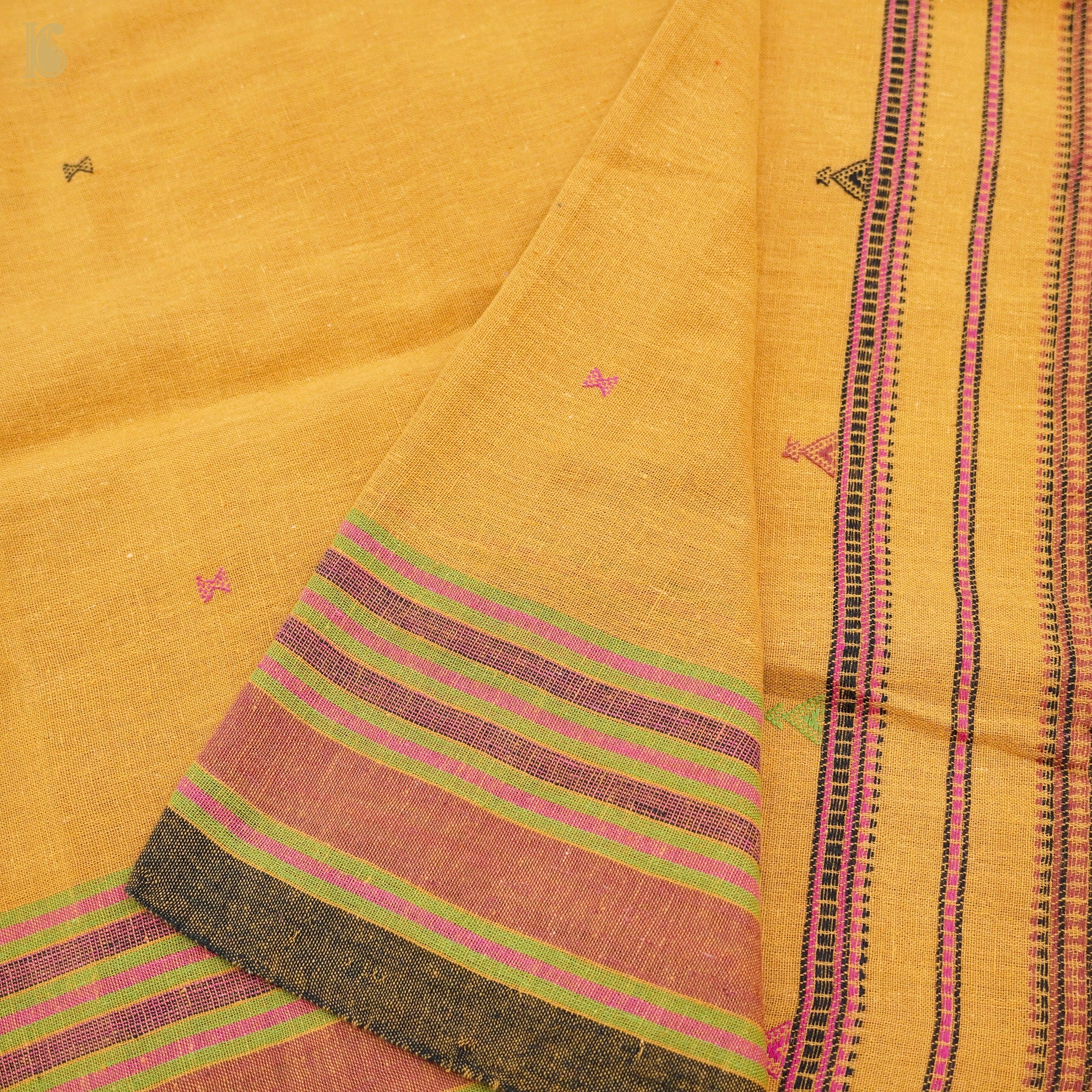 Harvest Gold Yellow Pure Kala Cotton Handwoven Bhujodi Saree - Khinkhwab