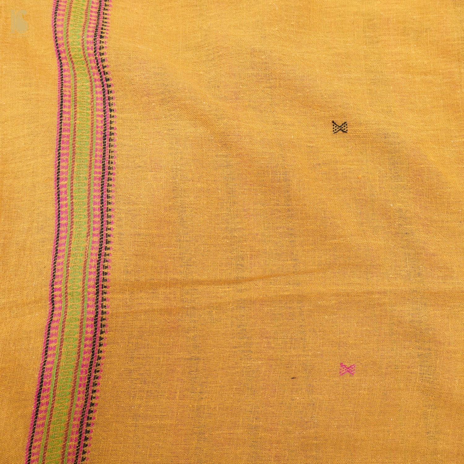 Harvest Gold Yellow Pure Kala Cotton Handwoven Bhujodi Saree - Khinkhwab