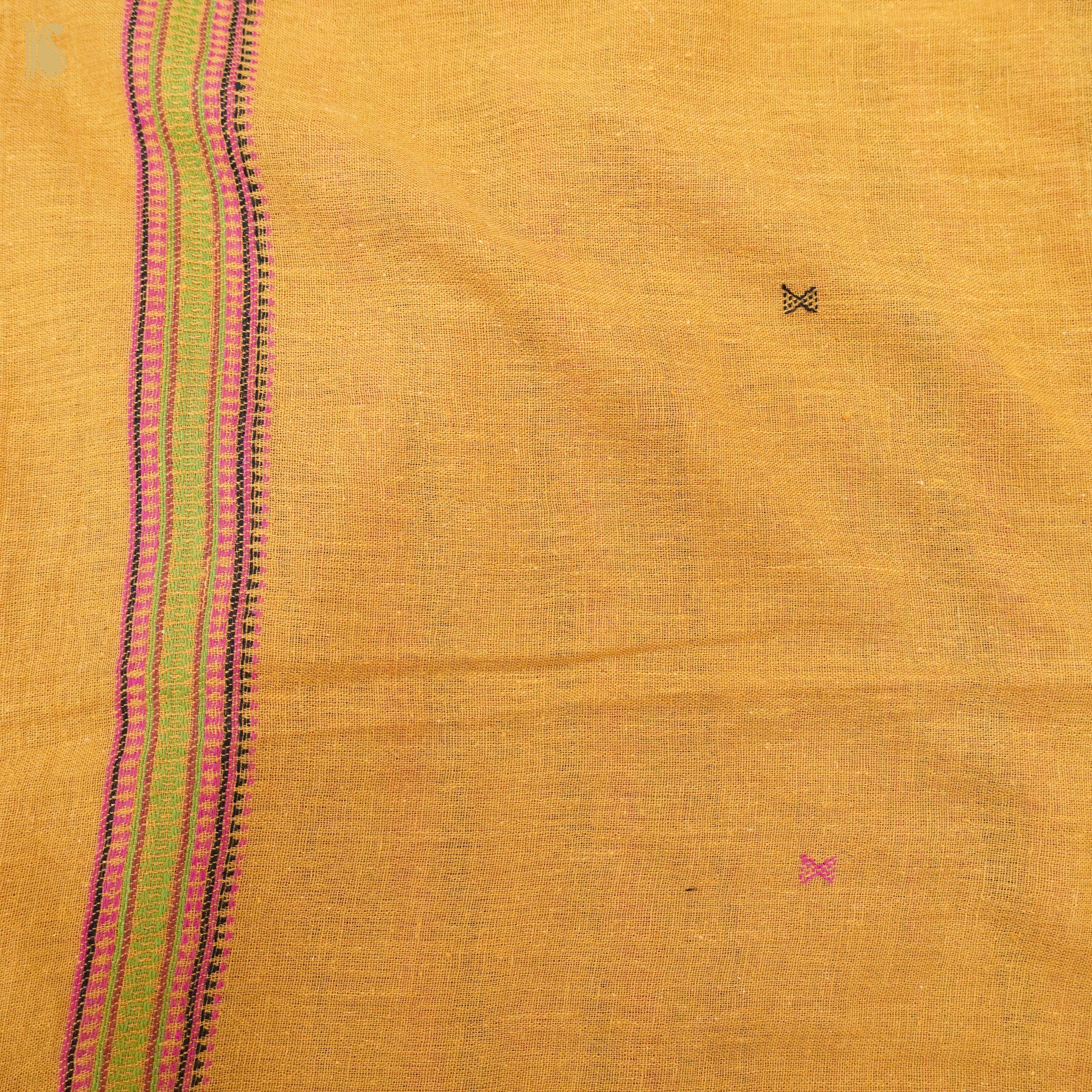 Harvest Gold Yellow Pure Kala Cotton Handwoven Bhujodi Saree - Khinkhwab