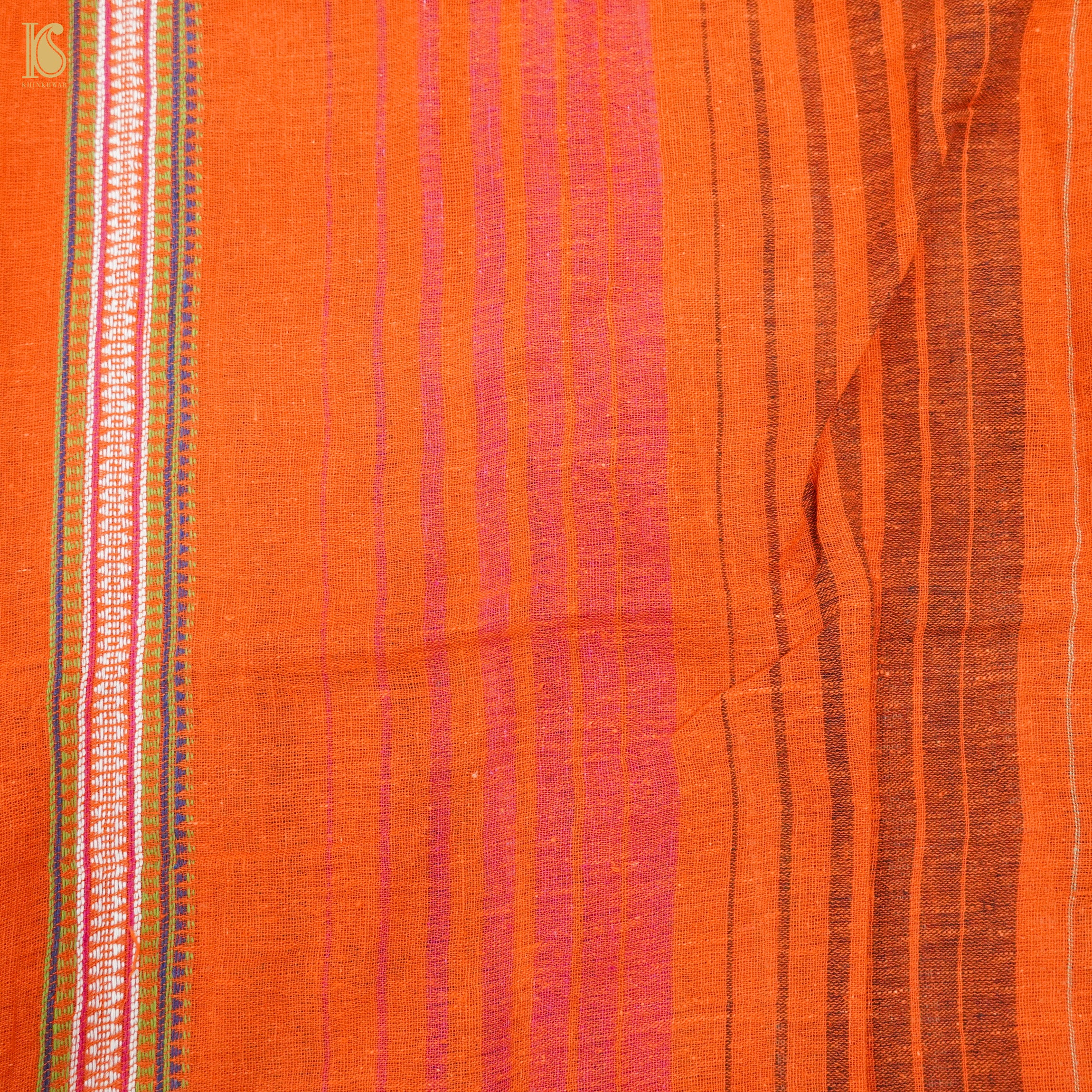 Burnt Orange Pure Kala Cotton Handwoven Bhujodi Saree - Khinkhwab