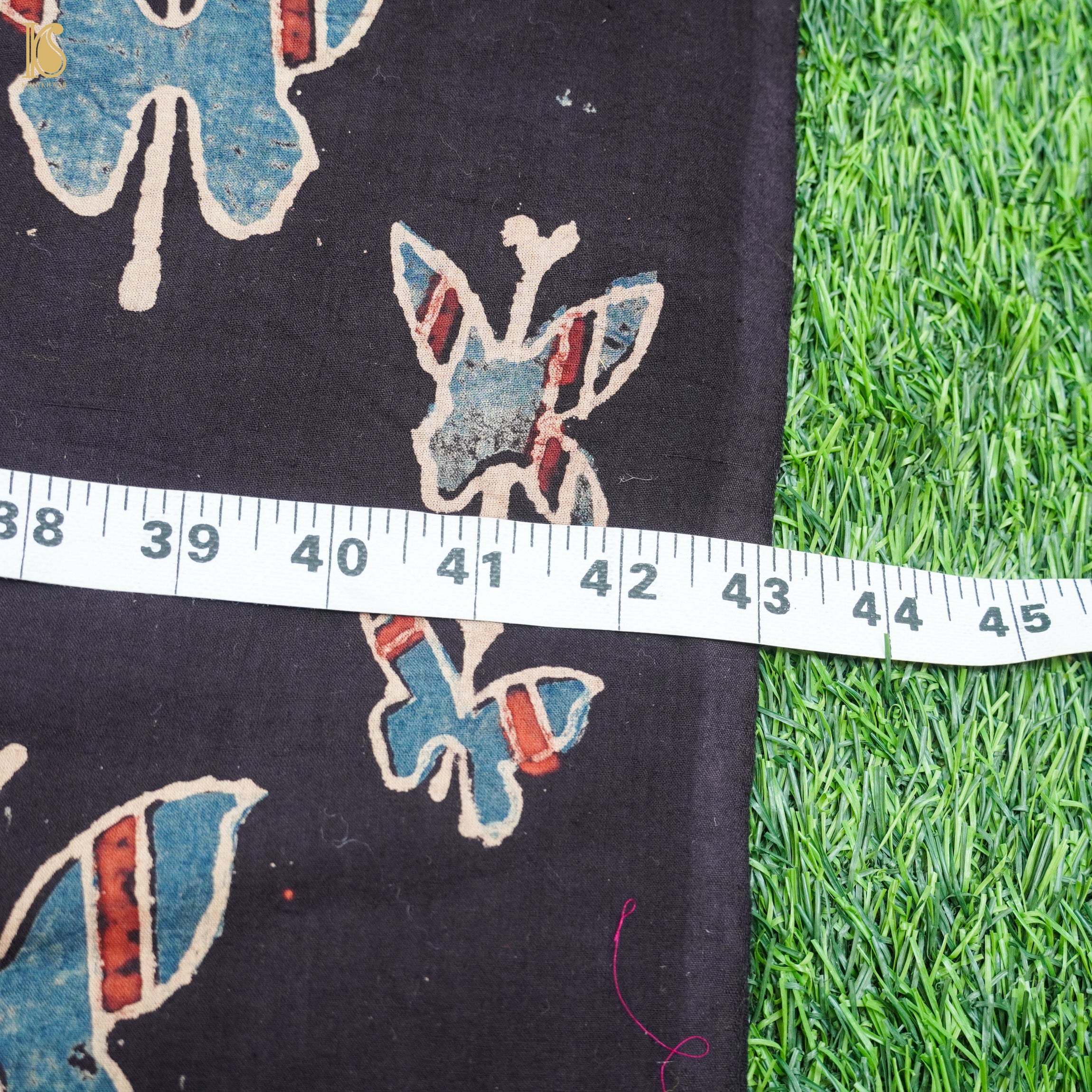 Black Hand Block Ajrakh Cotton Butterfly Fabric - Khinkhwab