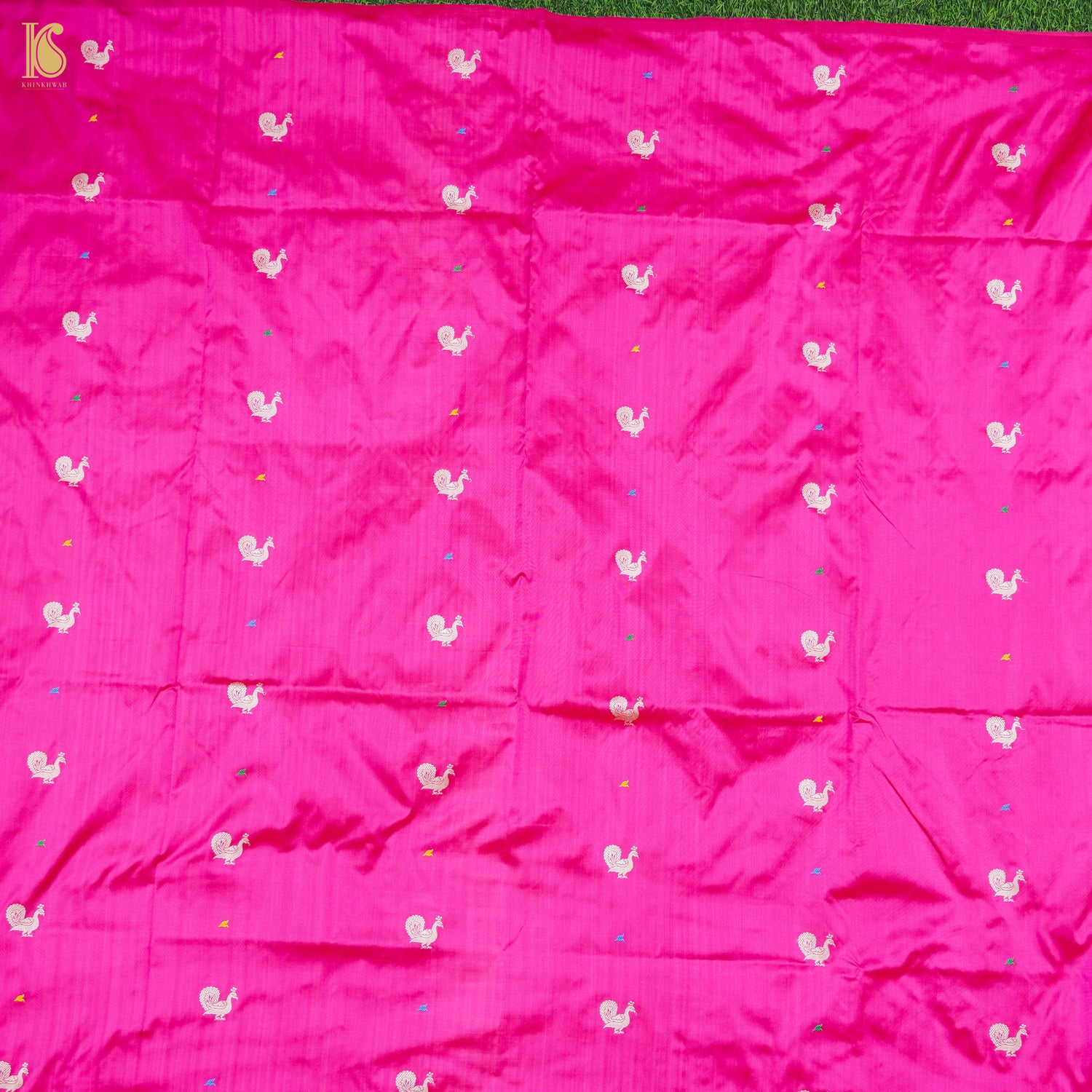 Persian Rose Handwoven Pure Katan Silk Banarasi Peacock Kadwa Fabric - Khinkhwab