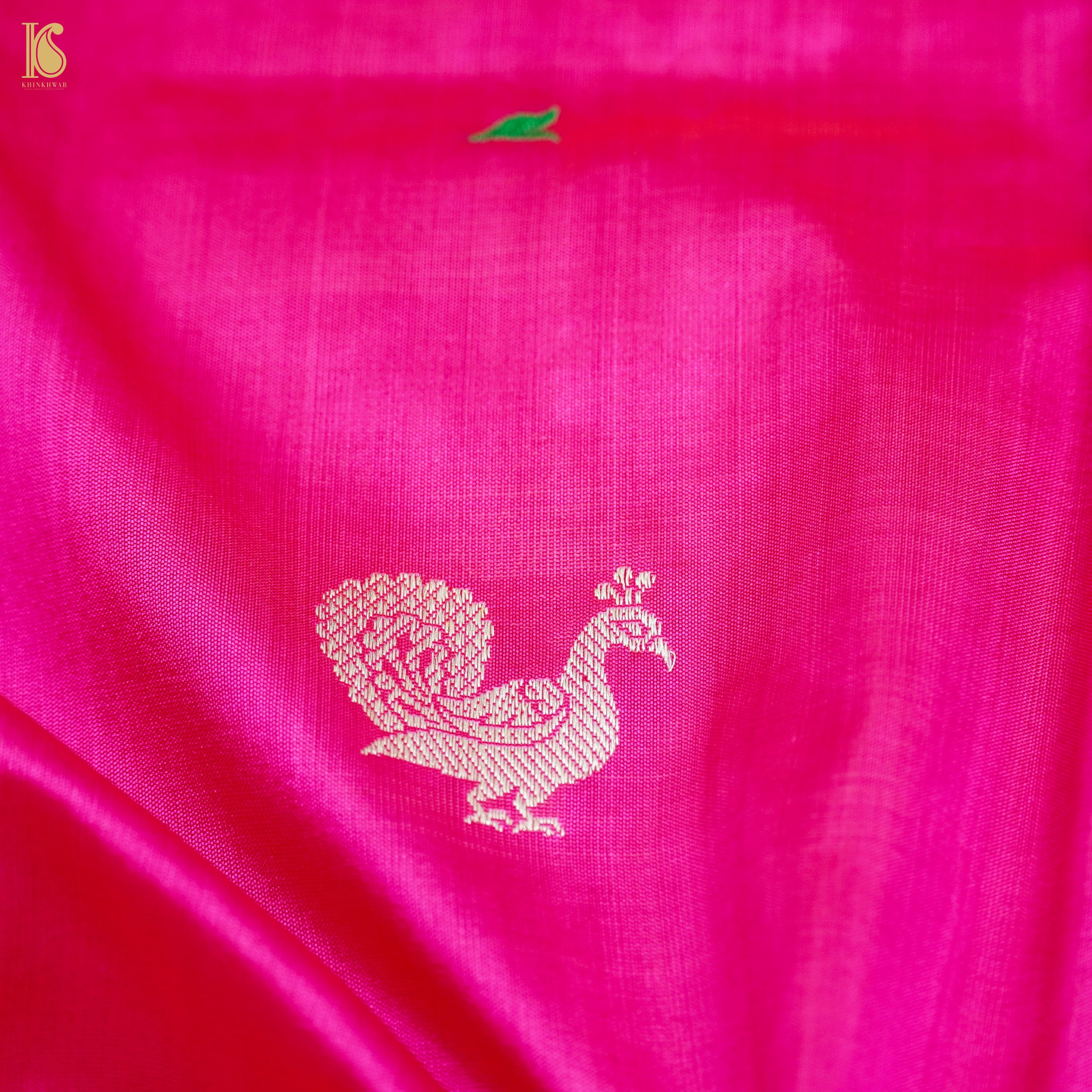 Persian Rose Handwoven Pure Katan Silk Banarasi Peacock Kadwa Fabric - Khinkhwab