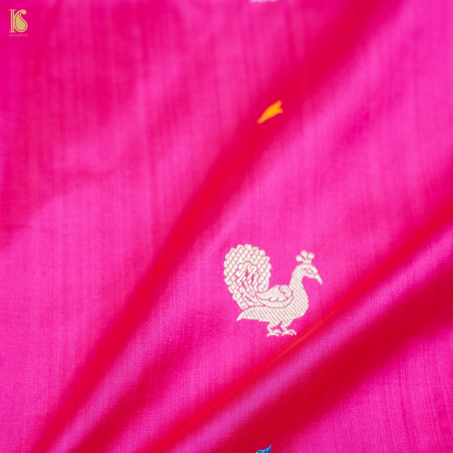 Persian Rose Handwoven Pure Katan Silk Banarasi Peacock Kadwa Fabric - Khinkhwab