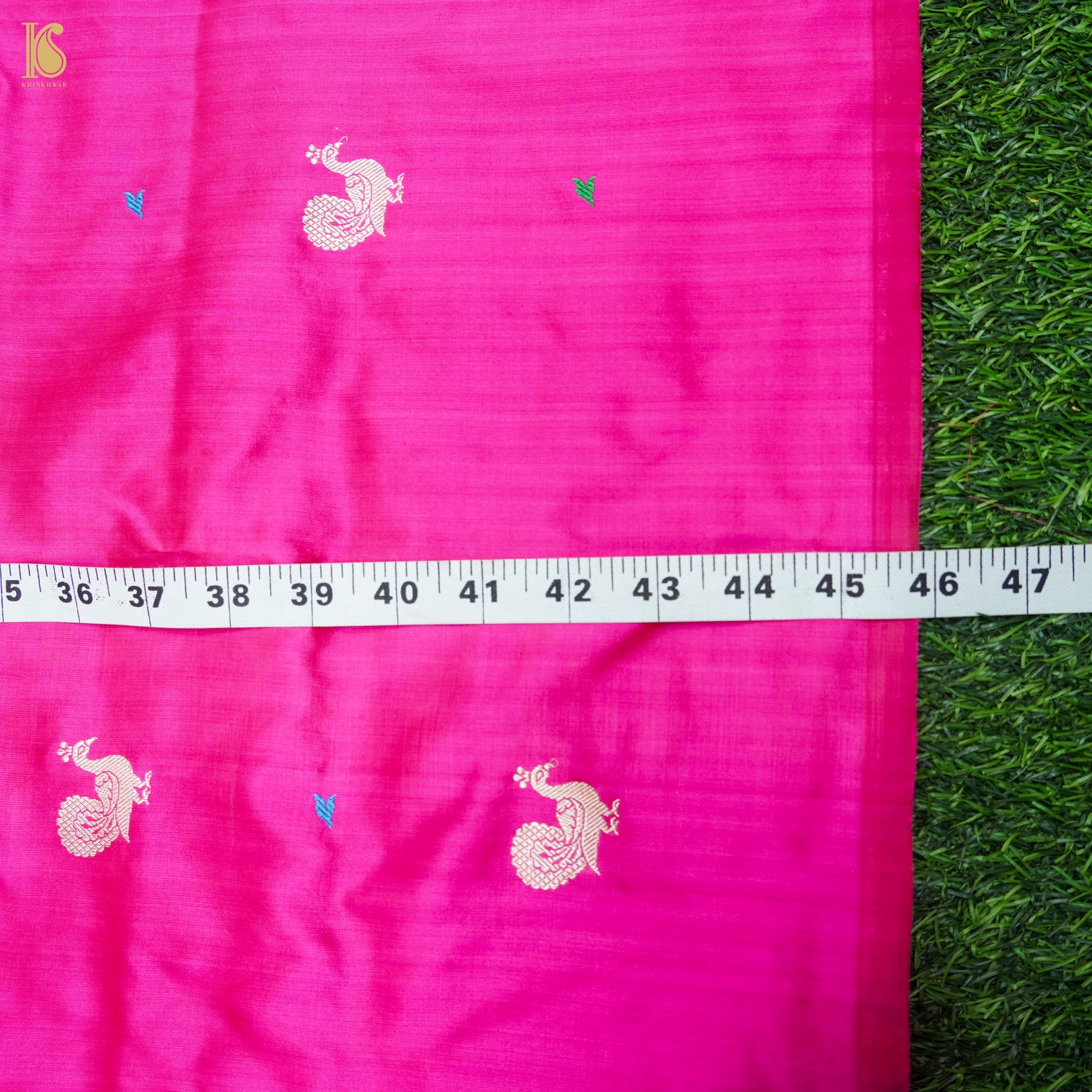 Persian Rose Handwoven Pure Katan Silk Banarasi Peacock Kadwa Fabric - Khinkhwab